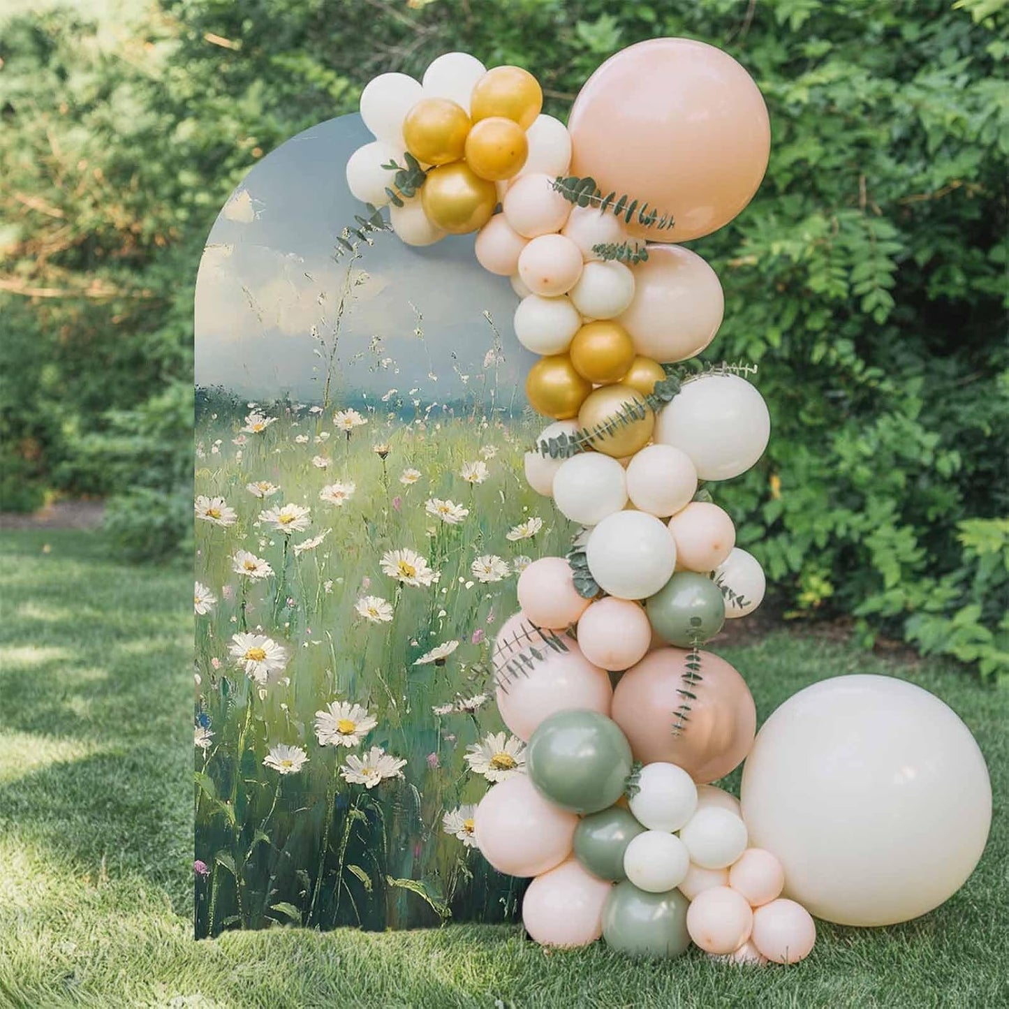 Jnbasdffb 6.6 Spring Floral Wedding Arch Cover,Stretchy Spandex Arch Backdrop Stand Covers FT,Whit Green Flowers Modern