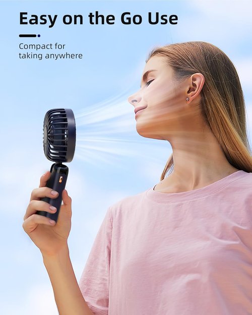 Koonie Portable Handheld Fan - Rechargeable Battery Operated Mini Fan with Digital Display & 5 Speeds | 90° Adjustable