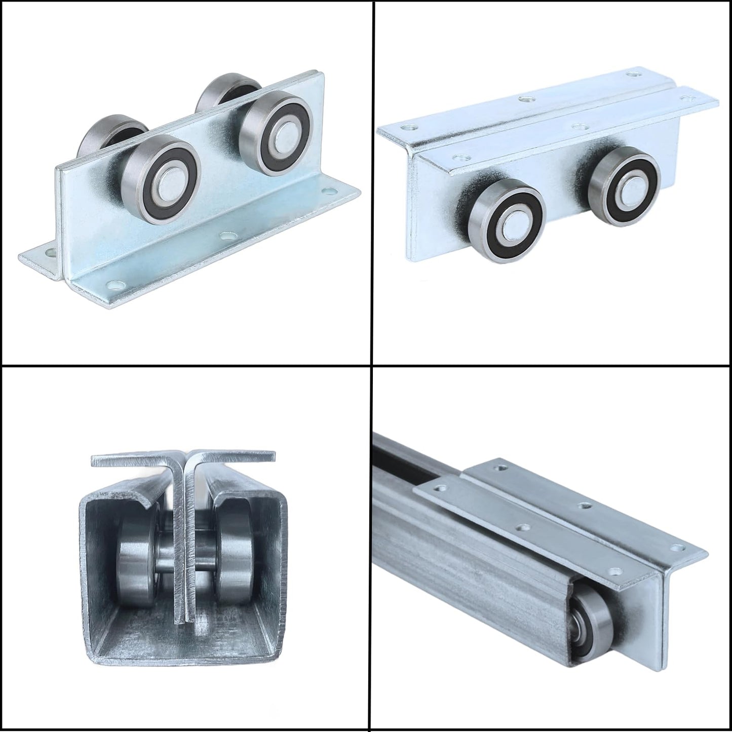 BiJun 4 Wheel Trolley Assembly Roller Strut Channel Trolley Heavy Duty Barn or Shed Sliding Doors for Use with 1-5/8" Wide and All1-5/8 Taller Strut Channel (Silver 4 Packs)
