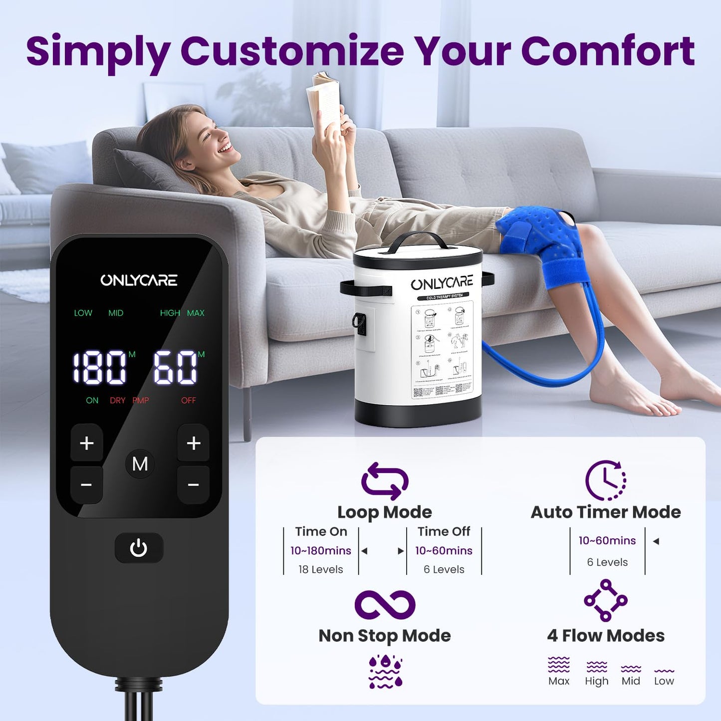 Cold Therapy Machine, Program Timer Ice Machine for Knee After Surgery, Portable Ice Therapy Machine with Quiet Pump, Large Cold Pad for Ankle, Arm Joints, Sports Injuries, Cryotherapy Pain Relief