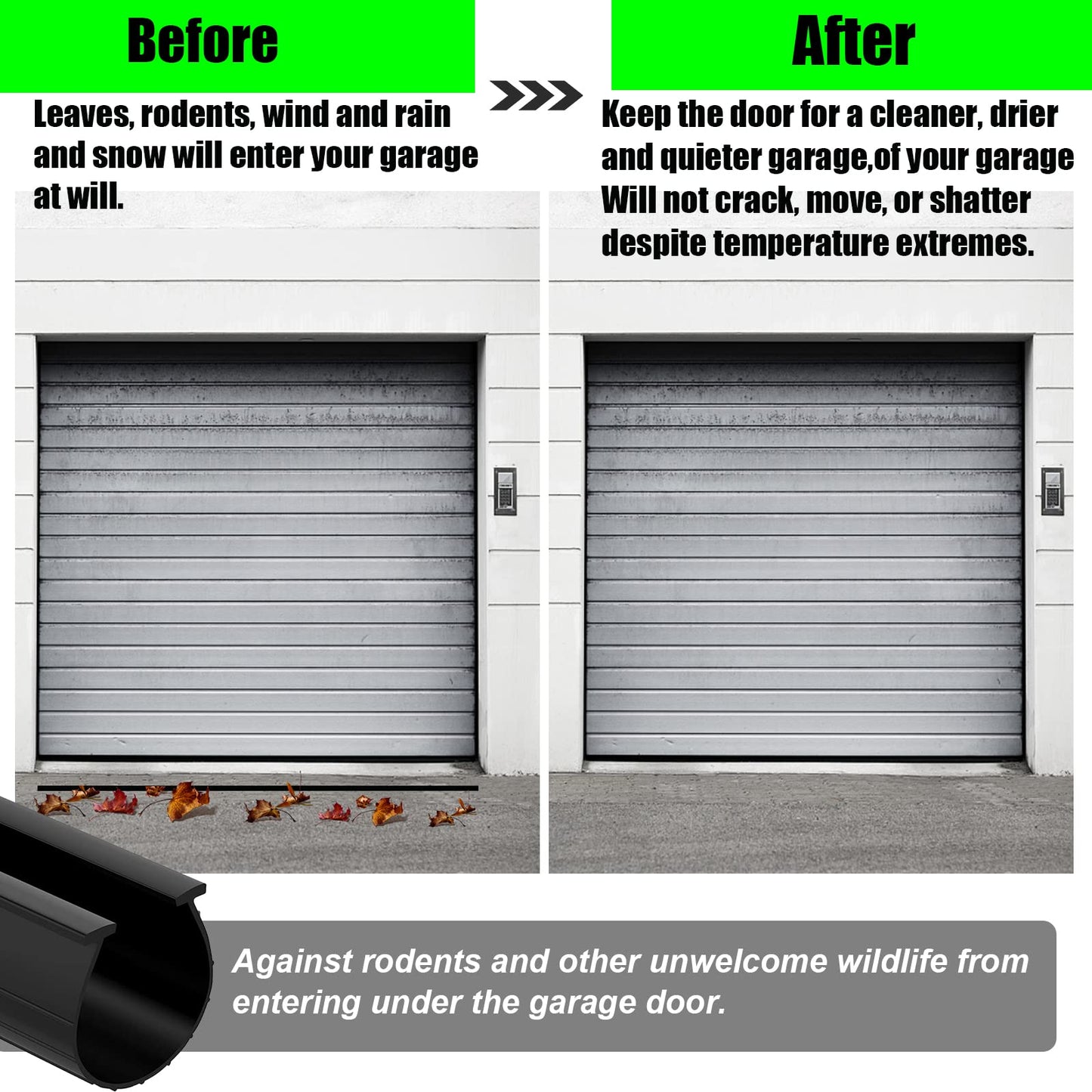 T Ends Weatherproofing Garage Door Seals Fits U-Bottom Garage Door Bottom Weather Seal,5/16" T Ends,3 1/4" Width, Replacement 16' Wide Garage Doors