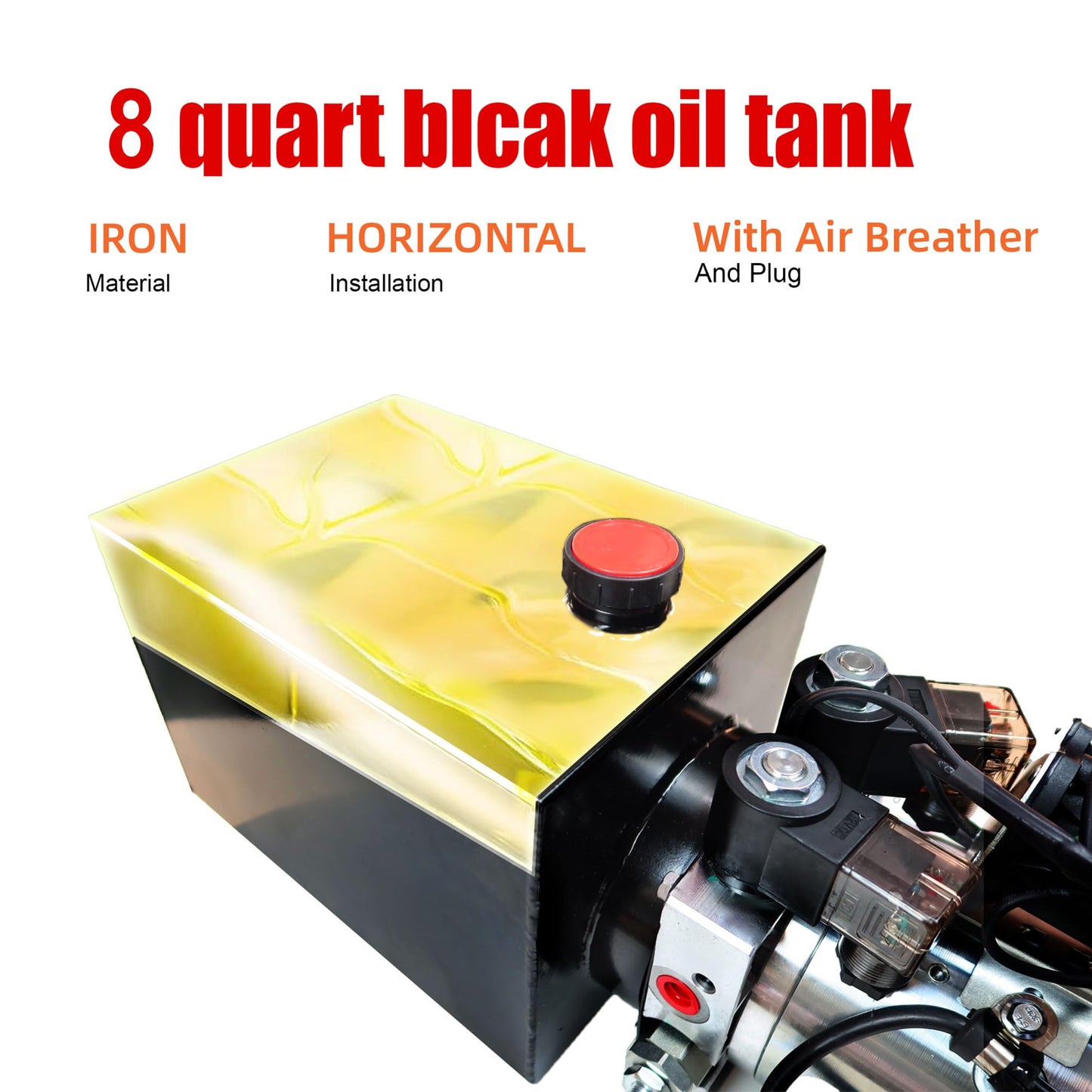Single Acting Hydraulic Pump 8 Quart Hydraulic Power Units 12V DC Hydraulic Pump SAE#6 Connector for Dump Trailer Car Lifting