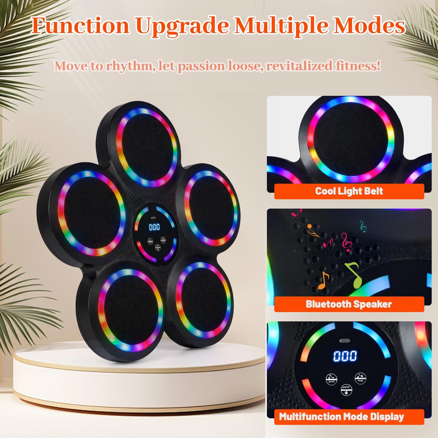 Music Boxing Machine, Smart Wall Mounted Music Punching Machine for Adults, Interactive Boxing Training Equipment with Gloves for Home, Office and Gym (RGB Light)