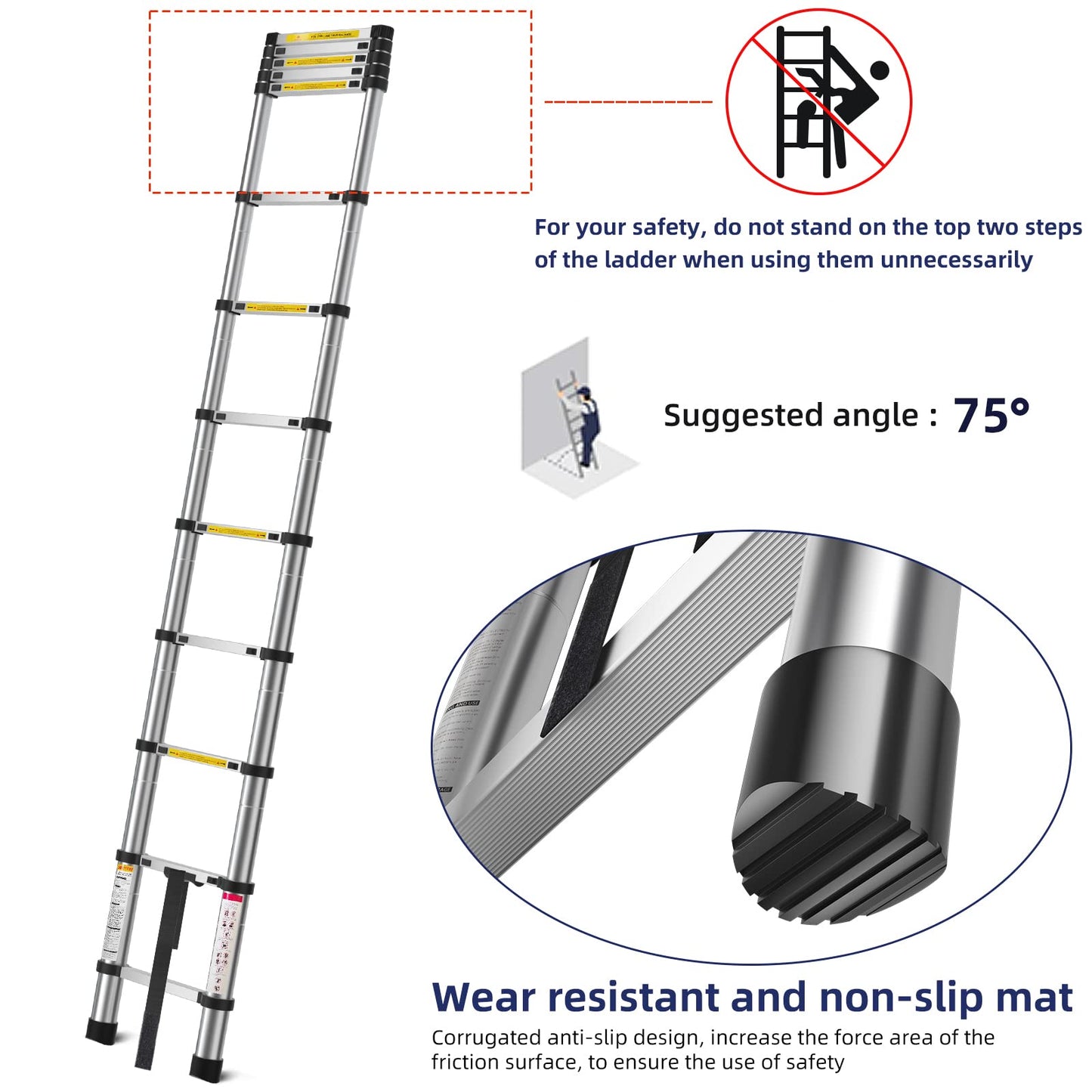 MGENLONG 12.5FT Telescoping Ladder- Multi-Purpose Aluminum Extension Ladder Adjustable Compact Ladder for Household, RV, Outdoor, 330lbs Max Capacity