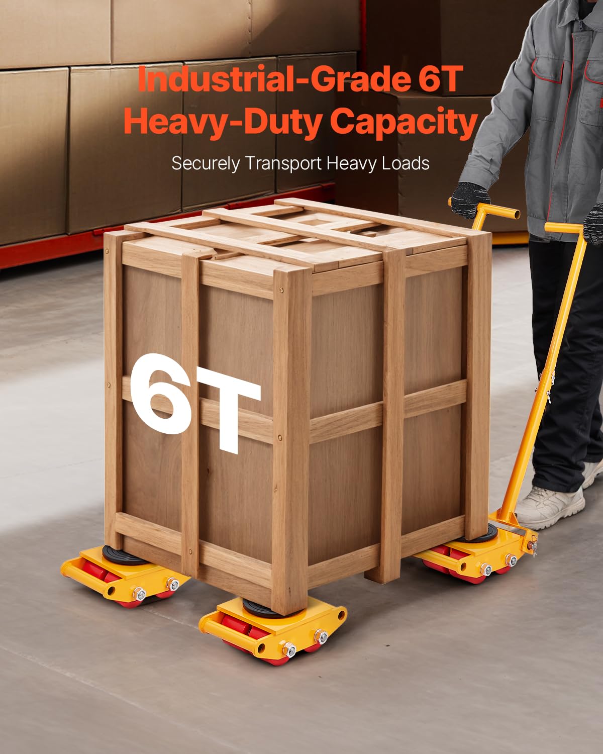 VEVOR Machine Skate, 6T Machinery Skate Dolly, 13228 lbs Machinery Moving Skate, Machinery Mover Skate with 360° Rotation Cap and PU Directional Rollers, Heavy Duty Industrial Moving Equipment, Yellow