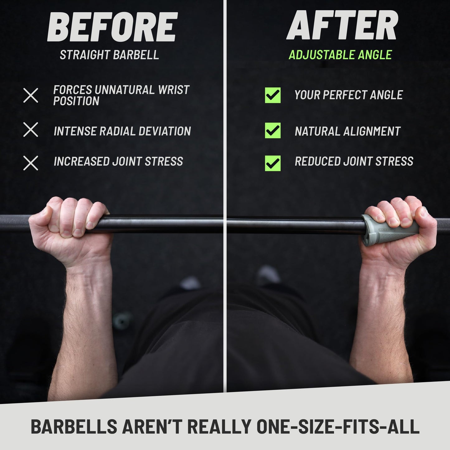 N-Gage Grips EZ– Patented Angled Barbell Thick Grips for Joint Support & Muscle Activation – Ergonomic Bar Attachments for Strength Training - Gym Accessories Manufactured in the USA (1 Pair)