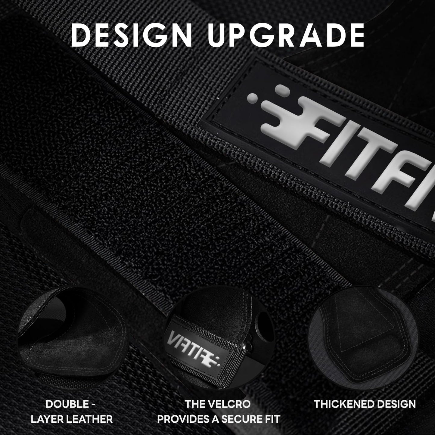 FITFIV Weight Lifting Wrist Strap, Double Leather Weightlifting Wrist Straps for Gym Strength Training, Neoprene Padded Wrist Wraps - for Men & Women (Pair)