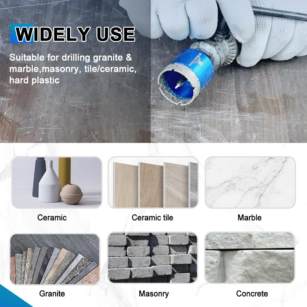 BRSCHNITT Diamond Tile Hole Saw Kit with Pilot Bit - (6-100mm) Dry Diamond Core Drill Bit Triangle Shank&Tile Blade for Porcelain Tile Ceramic Stone Granite Marble