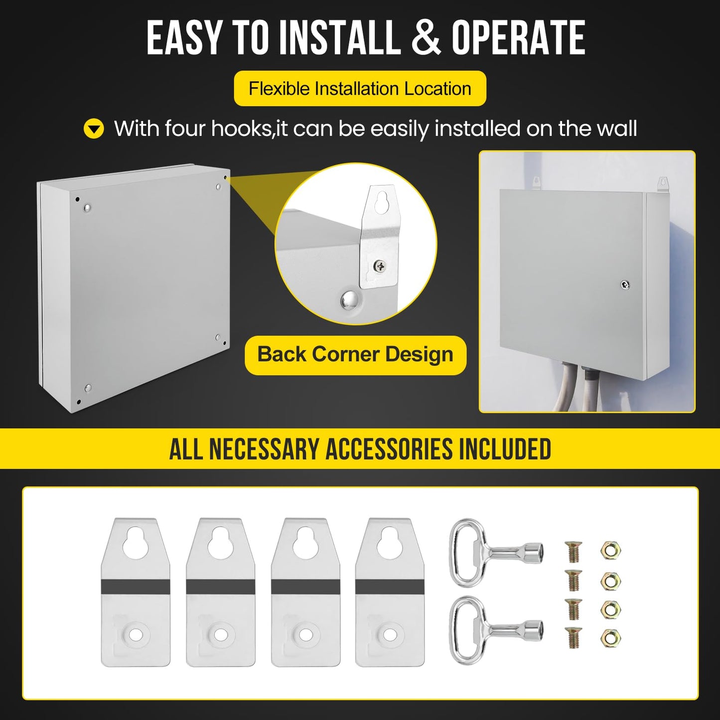 Towallmark 24x24x8 Outdoor Electrical Box, NEMA 4X Steel Electrical Enclosure Box, Electrical Junction Box, with IP66 Waterproof, Dustproof, Lock, Mounting Plate