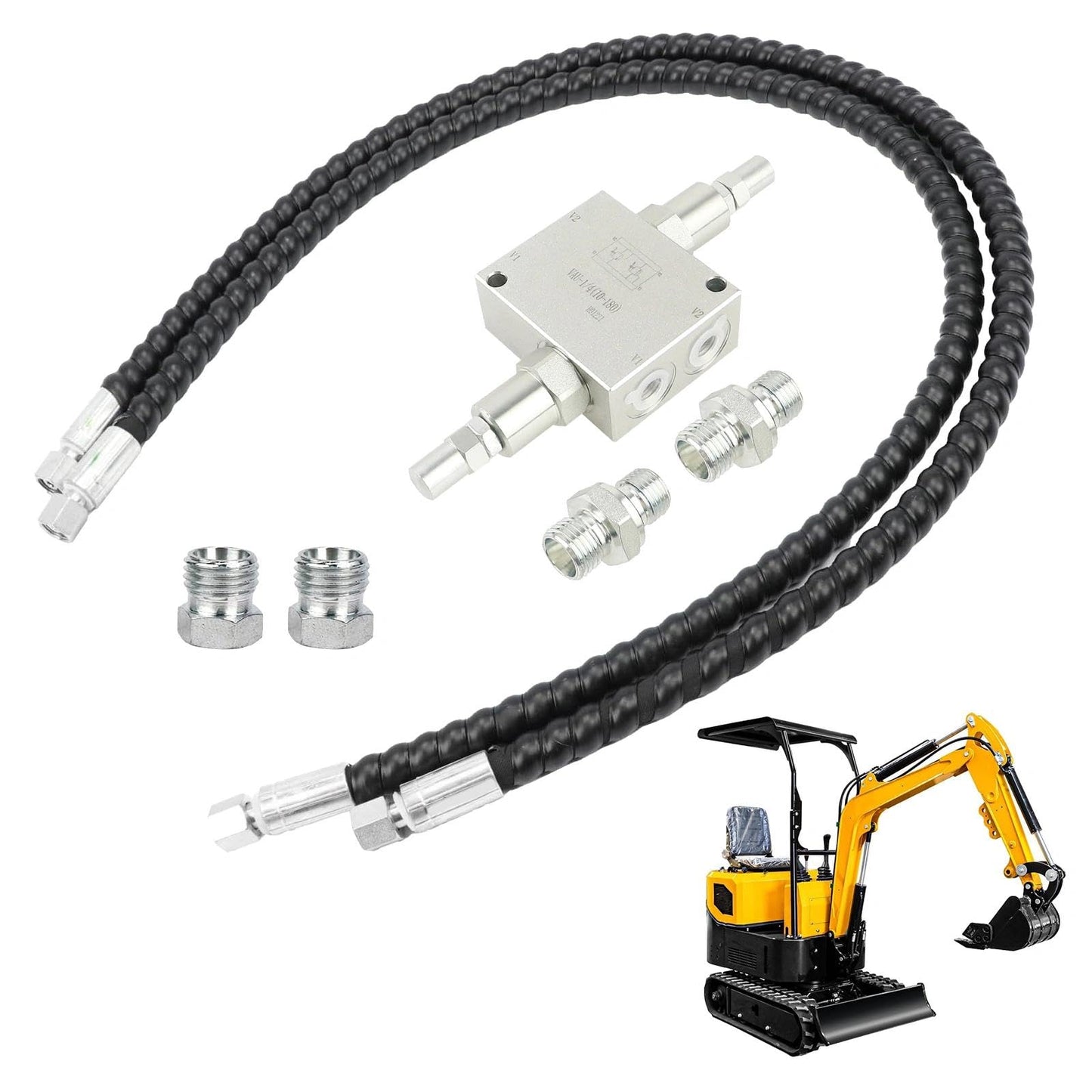 New Hydraulic Cushion Valve Kit Compatible with Mini Excavator Swivel Motor, Compatible with Most Mini Excavators & Equipment with 1/4” Hydraulic Hoses & M14×1.5 Threaded Ports