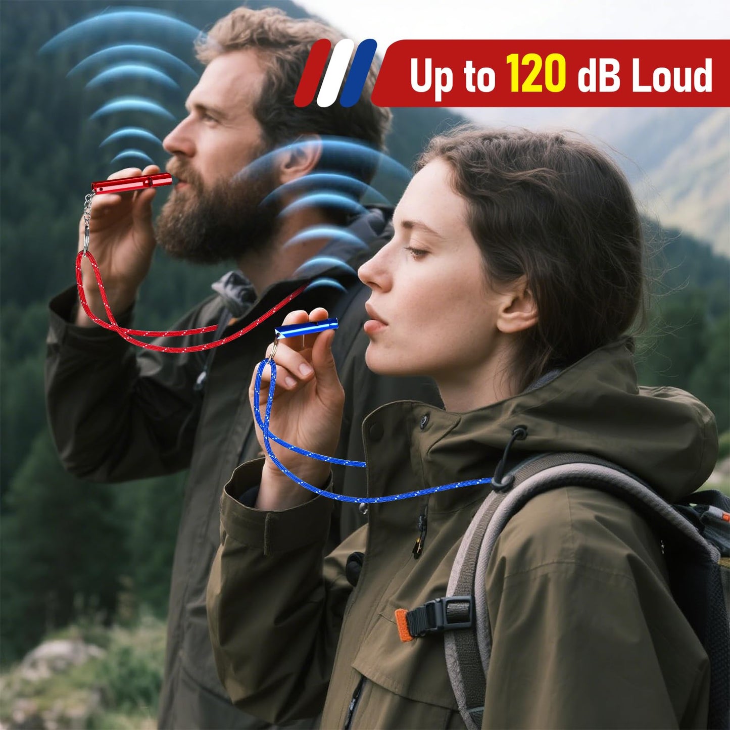 Owldacious Emergency Whistle Set, 120dB Loud Safety Whistles - 6 Pack Dual Size Aluminum Whistles, 3 Paracord Lanyards, 3 Carabiners for Personal Safety, Camping, Hiking, Survival, Marine Rescue