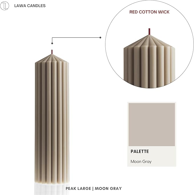 LAWA Ribbed Peak Pillar Candle - Large Beautiful Handmade Pillar Scented Soy Wax Candle Elegant Bubble Aesthetic Candle Housewarming Gift Home Room Shelf Decor Idea Moon Gray (Large)