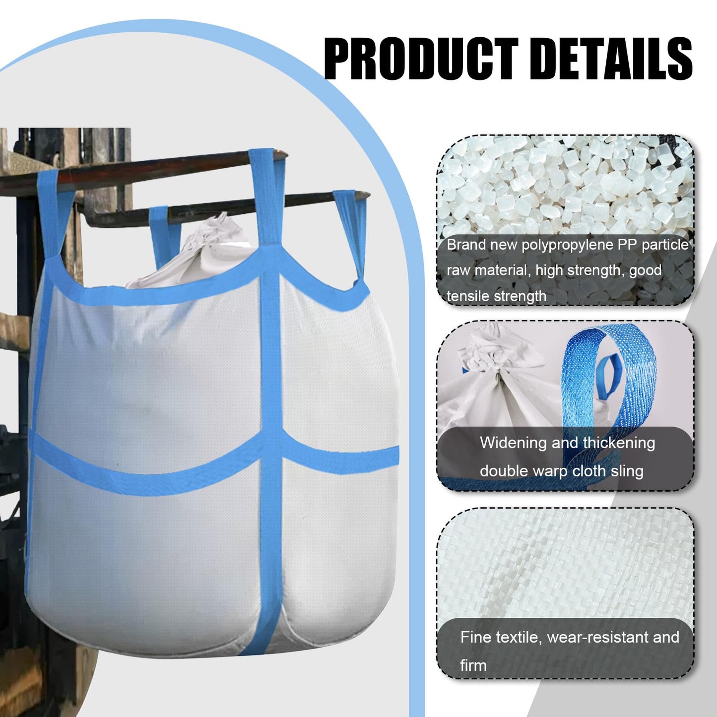 Aolikebao 10Pcs FIBC Bulk Bag,One Ton Bag, 35.4"L x 35.4"W x 43.3"H,3300lbs SWL Safty Factor 3:1,Woven Polypropylene Bags,Four Hanging,Duffle Top Flat X-Bottom
