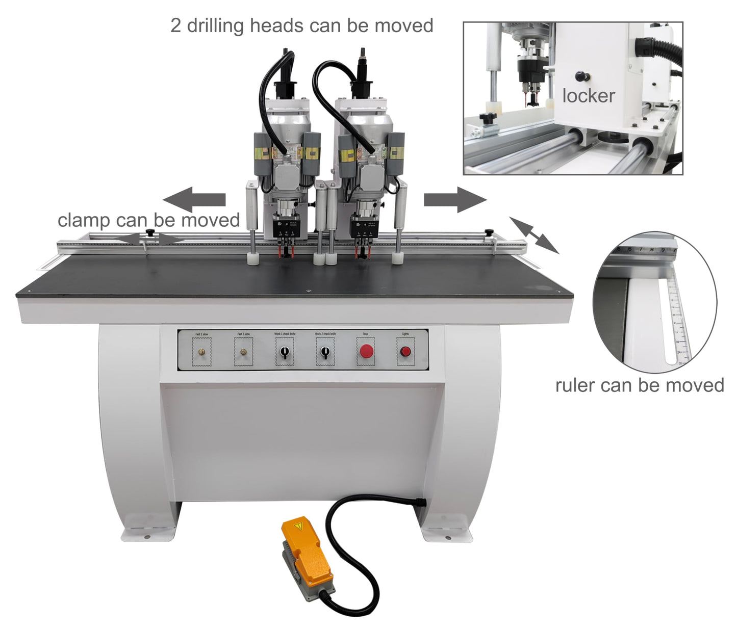 TECHTONGDA Hinge Boring Machine Woodworking Hole Drill Wood Electric Pneumatic Hole Puncher 0-2inch Drilling Depth Double Heads 45-9.5
