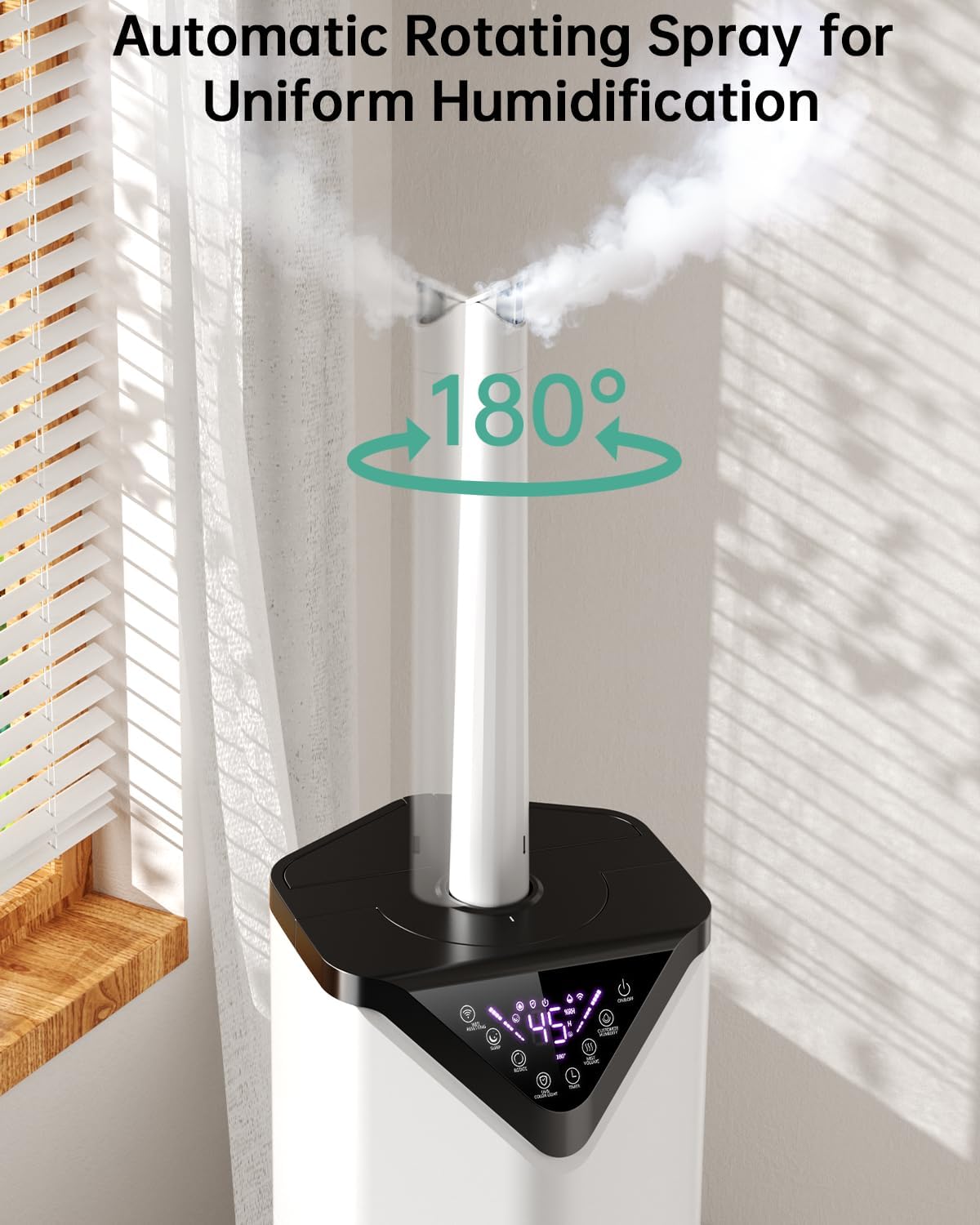 AERZY 5Gal Smart Humidifier Large Room up to 2800ft², 1000mL/h, APP & Remote Control, 180° Auto Rotating Nozzle, 24H Timer, 60H Supersized Cool Mist Humidifiers for Whole House Home Office Plants