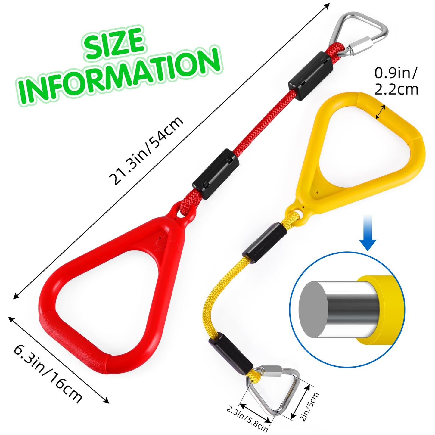 PELLOR Gymnastic Ring, Ninja Rings, Monkey Bars Adjustable Children's Home Gym Equipment, Pull Up Rings Sets for Workout Bodyweight Fitness Training