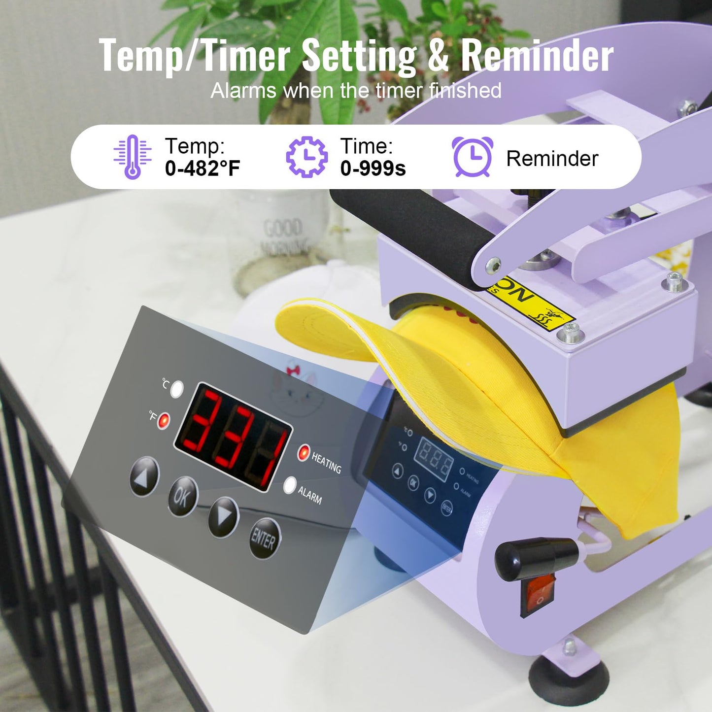 UOKRR Hat Press Machine - Hat Heat Press Machine for Caps with Precise Temp Timer & 2 Interchangeable Platens for HTV & Sublimation Projects
