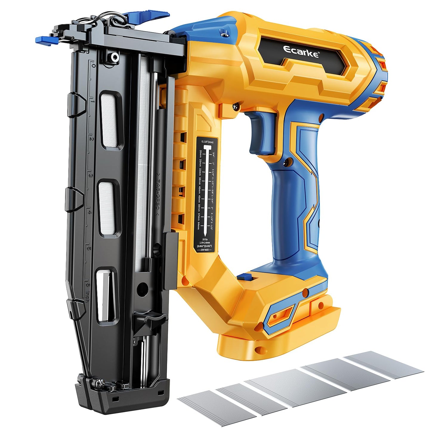 Ecarke Finish Nailer 16 Gauge Compatible with Dewalt 20V Battery, 3/4 to 2-1/2 Inch Cordless Straight Brad Nailer, Tool-Free Adjustment, Dual Firing Modes Nail Gun for Finish Work,Tool Only, 5.7 lbs