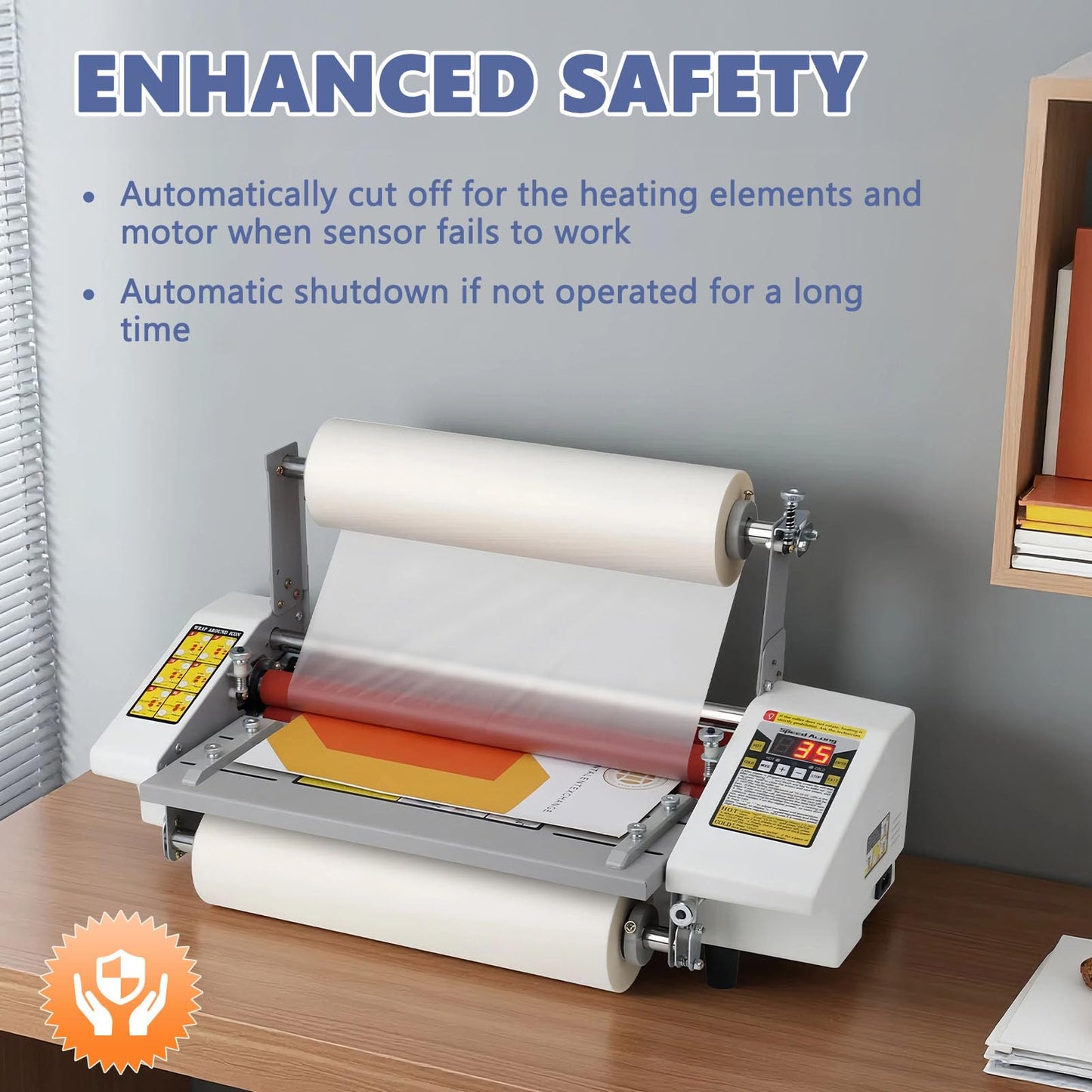 13.5" Laminator Machine High Speed Hot and Cold Roll Laminating Machine Single/Dual Sides with Digital Display for A3/A4 Paper Lamination, Speed Adjustable 3 Minute Warm-Up, 110V (Film not Included)