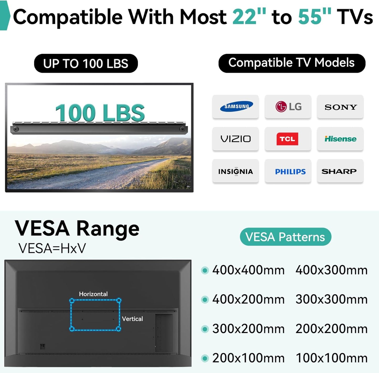 Auoace 22 55 inch 5, 100 Lbs, No Drill TV Wall Mount for to TVs, Drywall Smart TV Bracket Tilts Up to Low Profile TVs