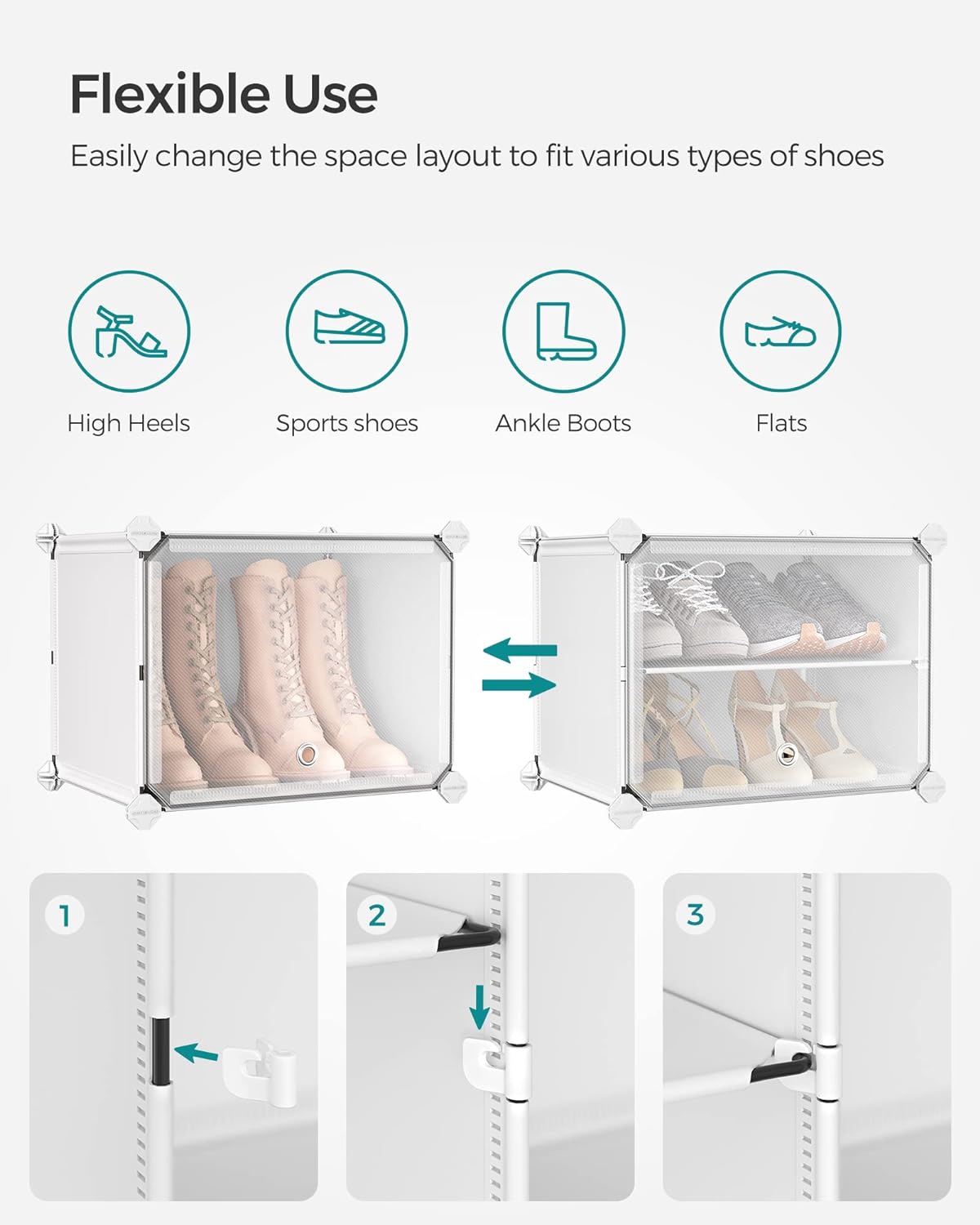 SONGMICS Shoe Rack Organizer - 6-Tier Adjustable Shoe Storage Cabinet | Holds 24 Pairs, Cloud White & Transparent