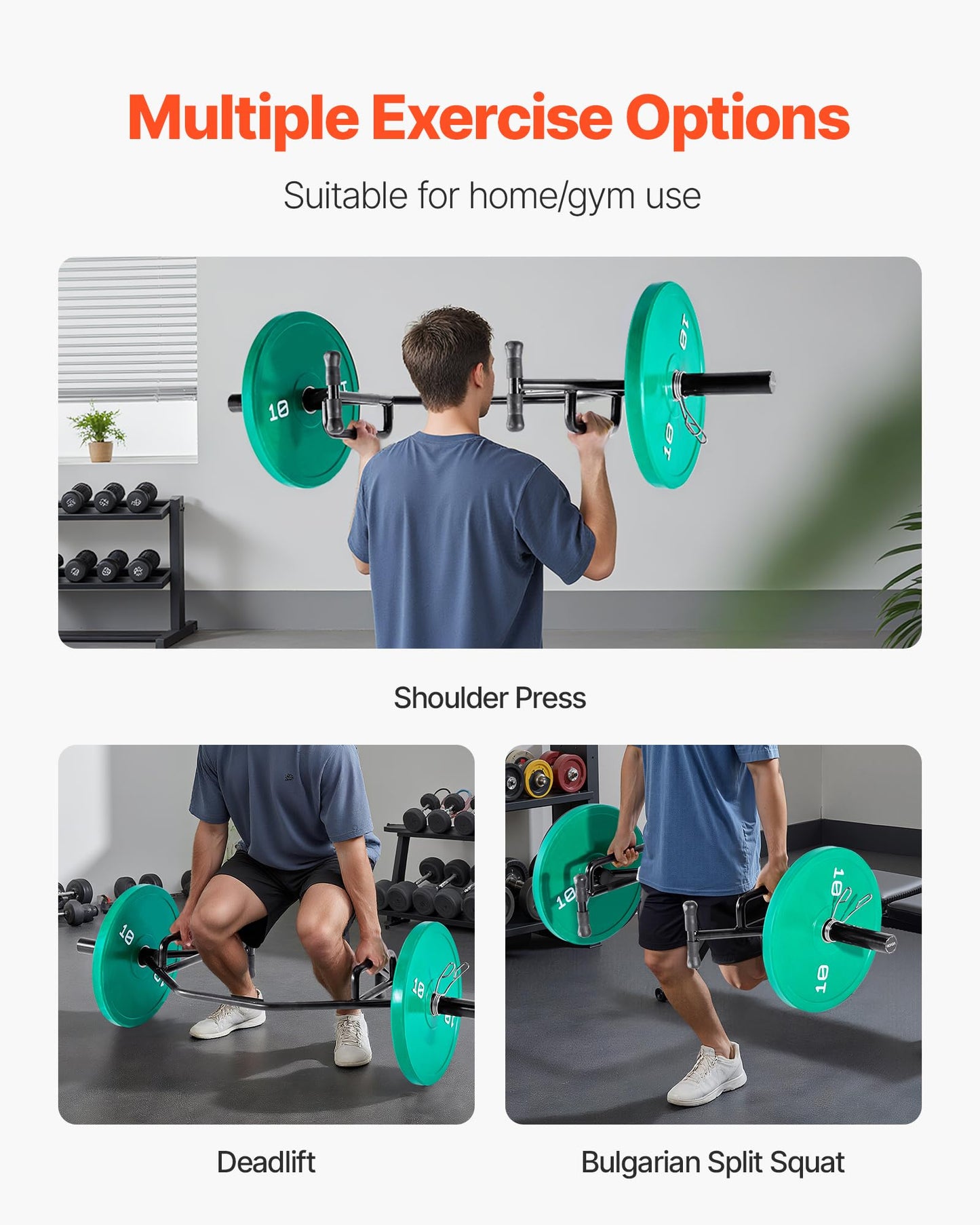 VEVOR Trap Bar Hex Bar, Open-Ended Frame Hex Barbell, 2-Inch 800 LBS Capacity Shrug Bars with Knurled Grips, Weightlifting and Strength Training Equipment, Home Gym for Squats Deadlifts Shoulder Press