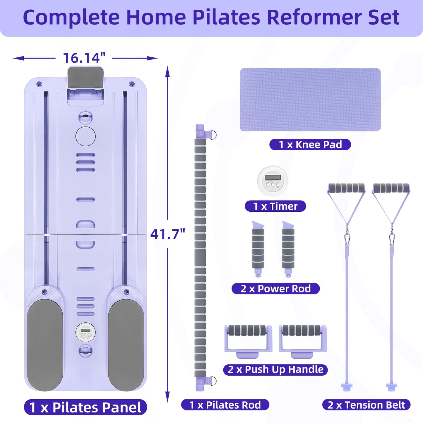 Pilates Board for Home Workout – Upgraded Foldable Pilates Reformer Board Set, Portable Pilates Reformer Machine with Resistance Bands, Ab Wheel & Push-Up Handles, All-in-One Home Pilates Equipment
