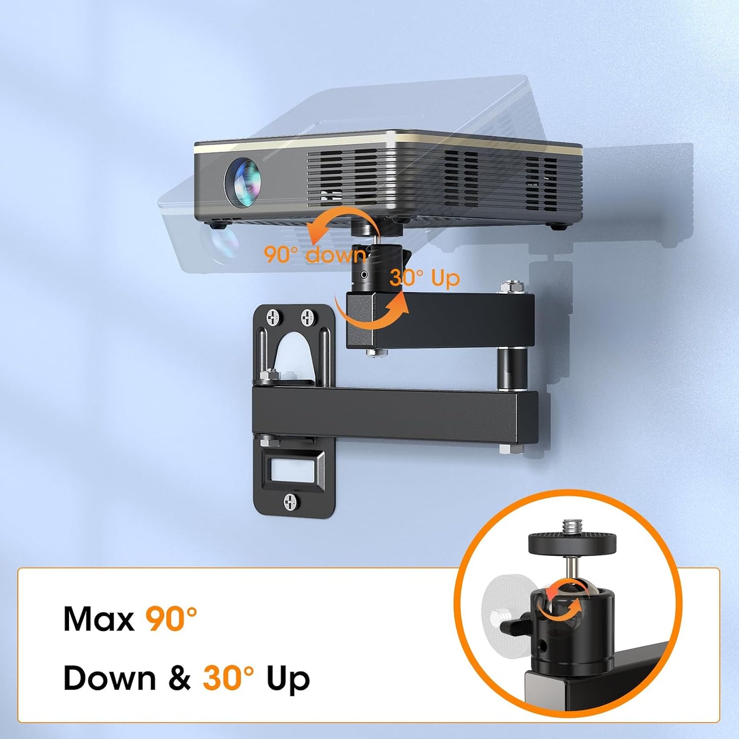 DAWASAPAT 1/4" Universal Porjector Mount Foldable Wall Mount Screw, Adjustable Tilt&Swivel Hanging Bracket Holder Wall