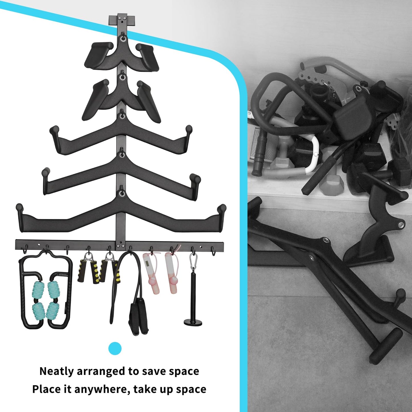 LTTGX LAT Pulldown Attachment Storage Rack Wall Mount, Mag Grip LAT Pull Down Bar & Cable Machine Attachment Holder for Home Gym