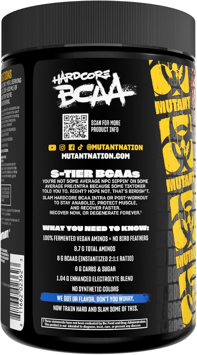 Mutant Hardcore BCAA - Pre, Intra or Post Workout ??BCAA Next Level branched-Chain Amino Acids Supplement ??Hydration + Recovery - 30 Serving - Blue Raspberry
