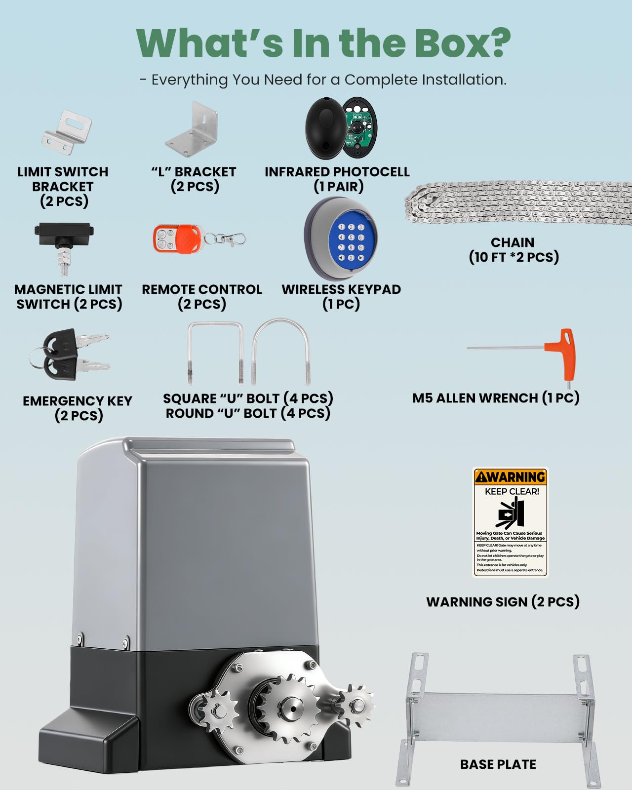 Spolehli 5300lbs Heavy-Duty Automatic Sliding Gate Opener with Chain Drive, 1200W AC Motor, WiFi/App& Keypad& Remote Control, Infrared Safety Sensor- Complete Kit for Driveway Slide Gates Up to 40ft