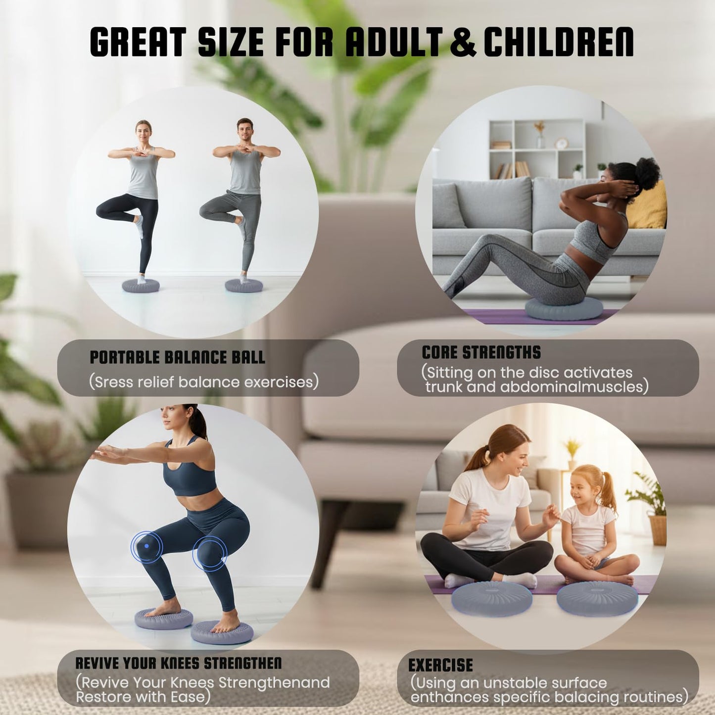 Hanstuten Wobble Cushion Core Balance Disc, Inflated Wiggle Seat Cushion to Improve Sitting Posture & Stay Focused, Non-slip Balance Pads for Physical Therapy & Core Strength (1Grey)