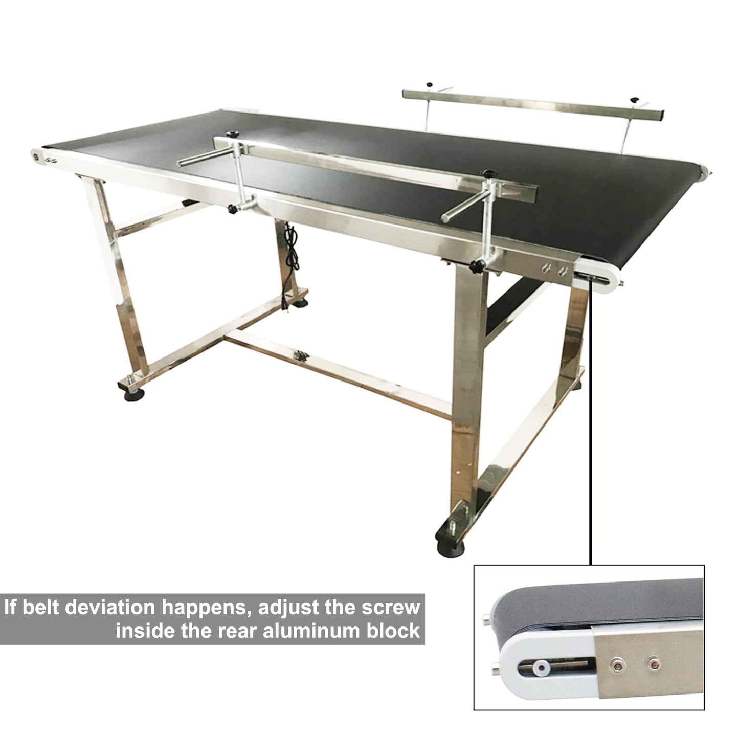 BREVELTION PVC Flat Belt Conveyor Stainless Steel Industrial Transport Conveyor Adjustable Speed Conveyor with Double Guardrails Conveyor Length 59inch Width 23.6inch Load 44LBS 250W