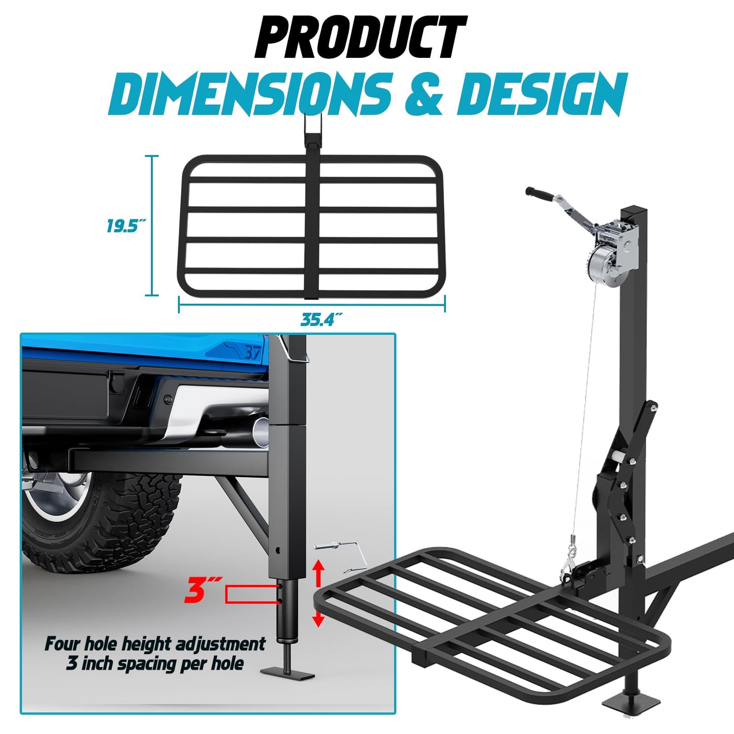 CROSSHIP Truck Hitch Game Carrier Lifting System - Hitch-Mounted Hoist Platform - 360 Degree & Foldable for Safely Load, 250lbc Lift for Truck, Pickups & SUV (Fits 2'')