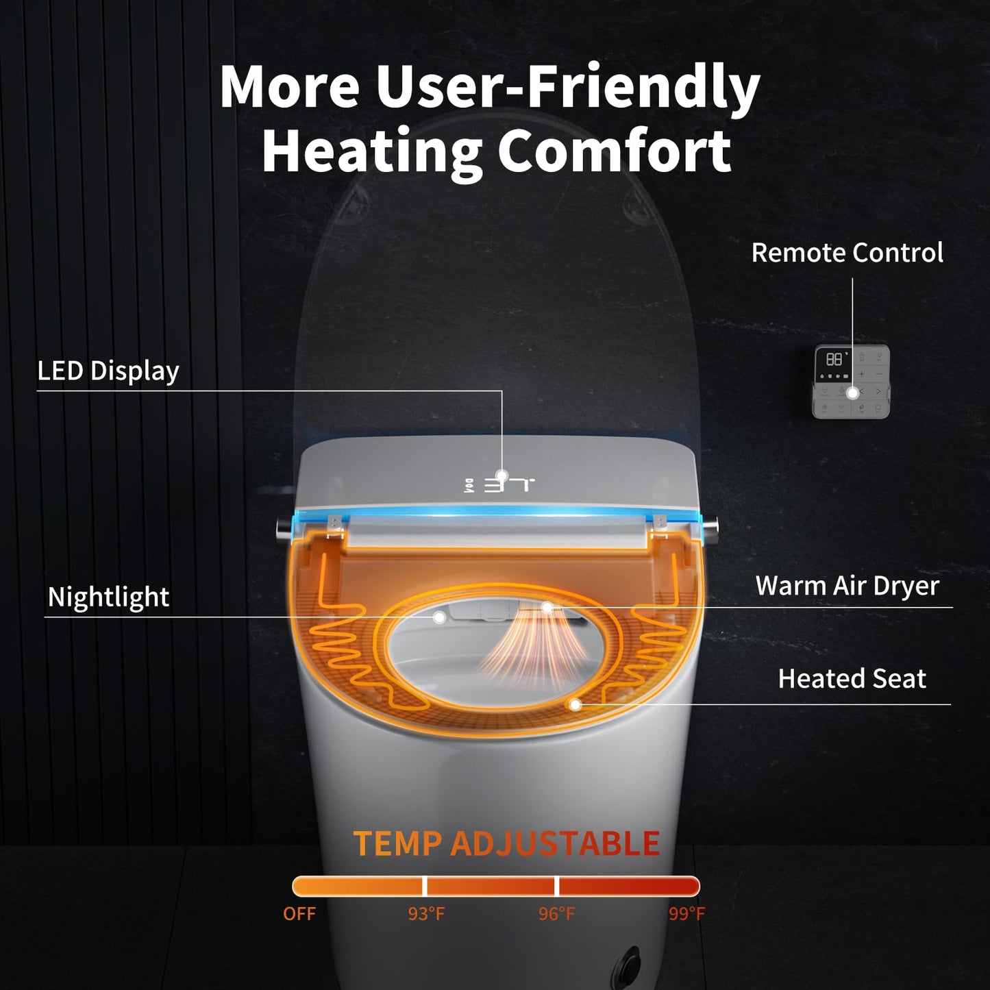 Onirap Smart Toilet with Bidet Built in, Tank Built in with Powerful Flush, Heated Seat, Auto Flush and Close, Warm Water, Air Dryer, Night Light and ADA Comfort Height for Bathroom