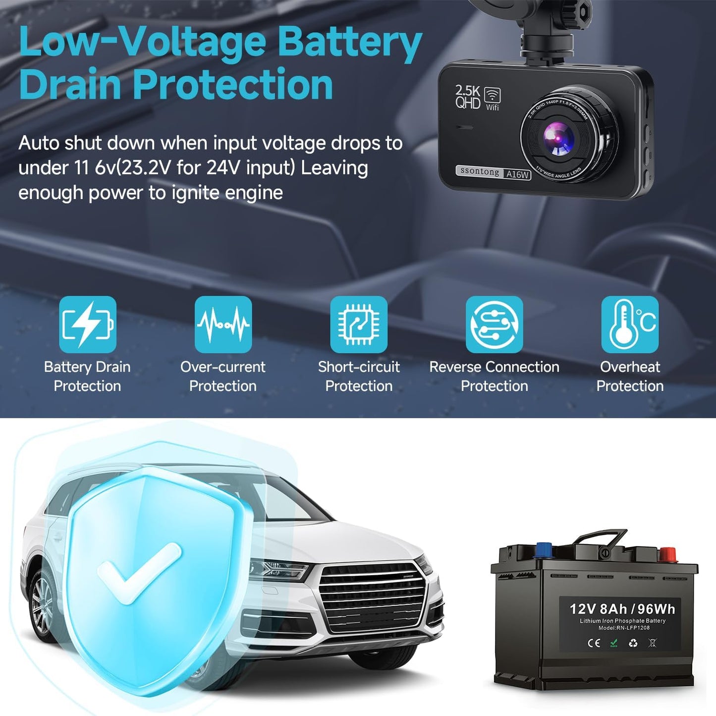 ssontong 3-Lead 12V-24V 5V 13ft Dash Cam Hardwire Kit, Acc Hardwire Kit for Dash Camera Type C Hard Wire Kit to USB-C