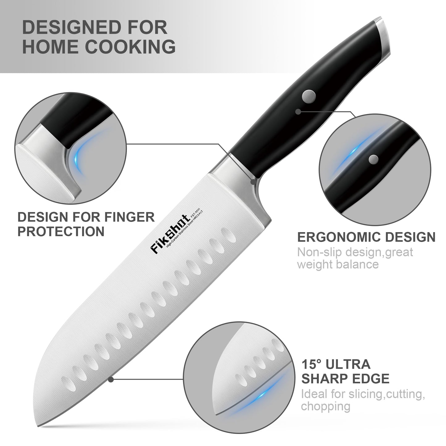 Fikshot Knife Set – German Stainless Steel, Ultra-Sharp, 14-Piece with Knife Block & Sharpener, Full Tang Black Handle, Rust-Resistant, Dishwasher-Safe for Kitchens, Gift for Chefs
