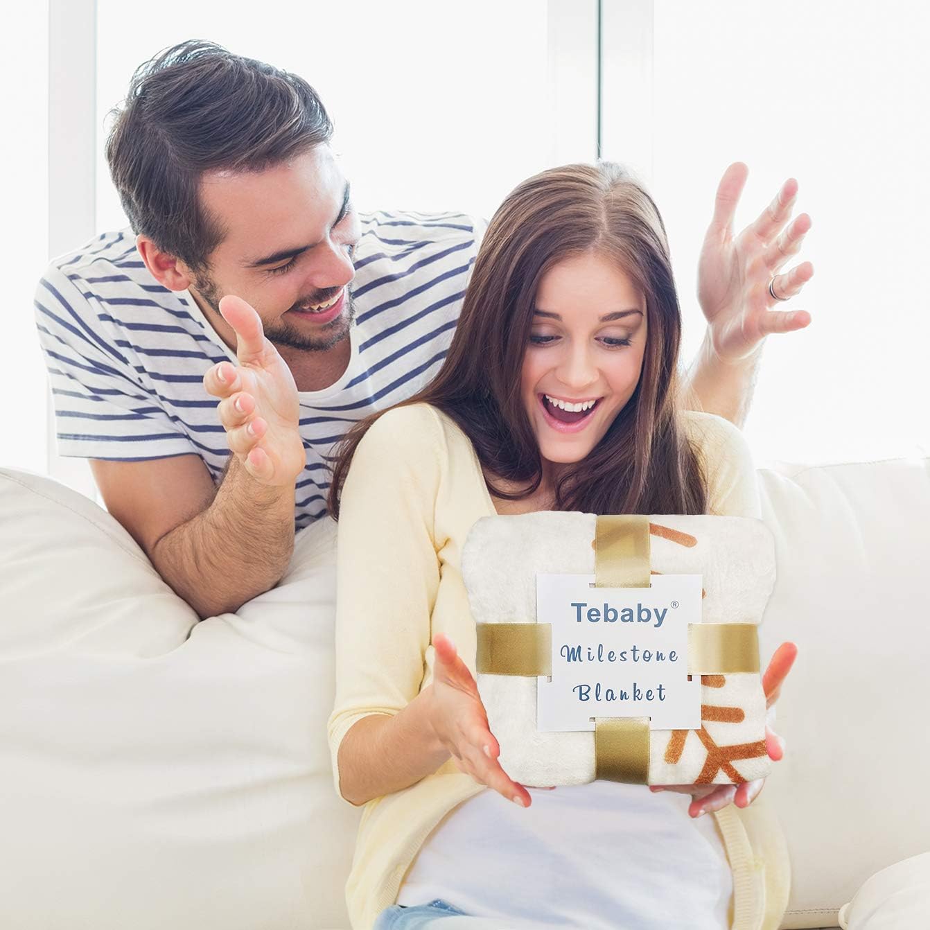 51''x40'' Tebaby Baby Monthly Milestone Blanket Boy - Newborn Month Blanket Unisex Neutral Personalized Shower Gift