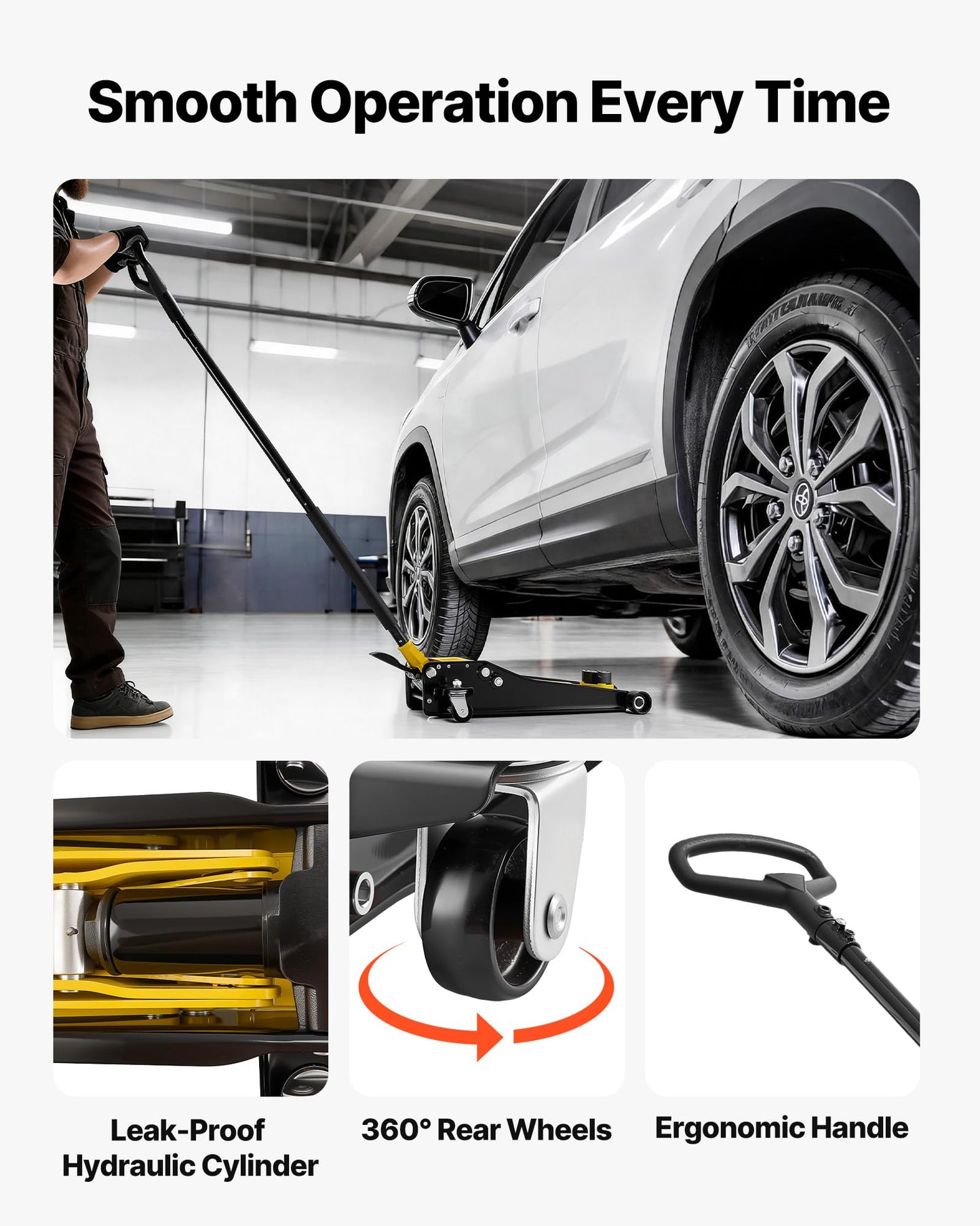 VEVOR Low Profile Floor Jack, 3 Ton (6614 lbs) Capacity, Steel Racing Floor Jack with Dual Pistons Quick Lift Pump & SUV Adapter, Hydraulic Trolley Car Lift for Sports Cars, Lifting Range 2.95"-19.7"