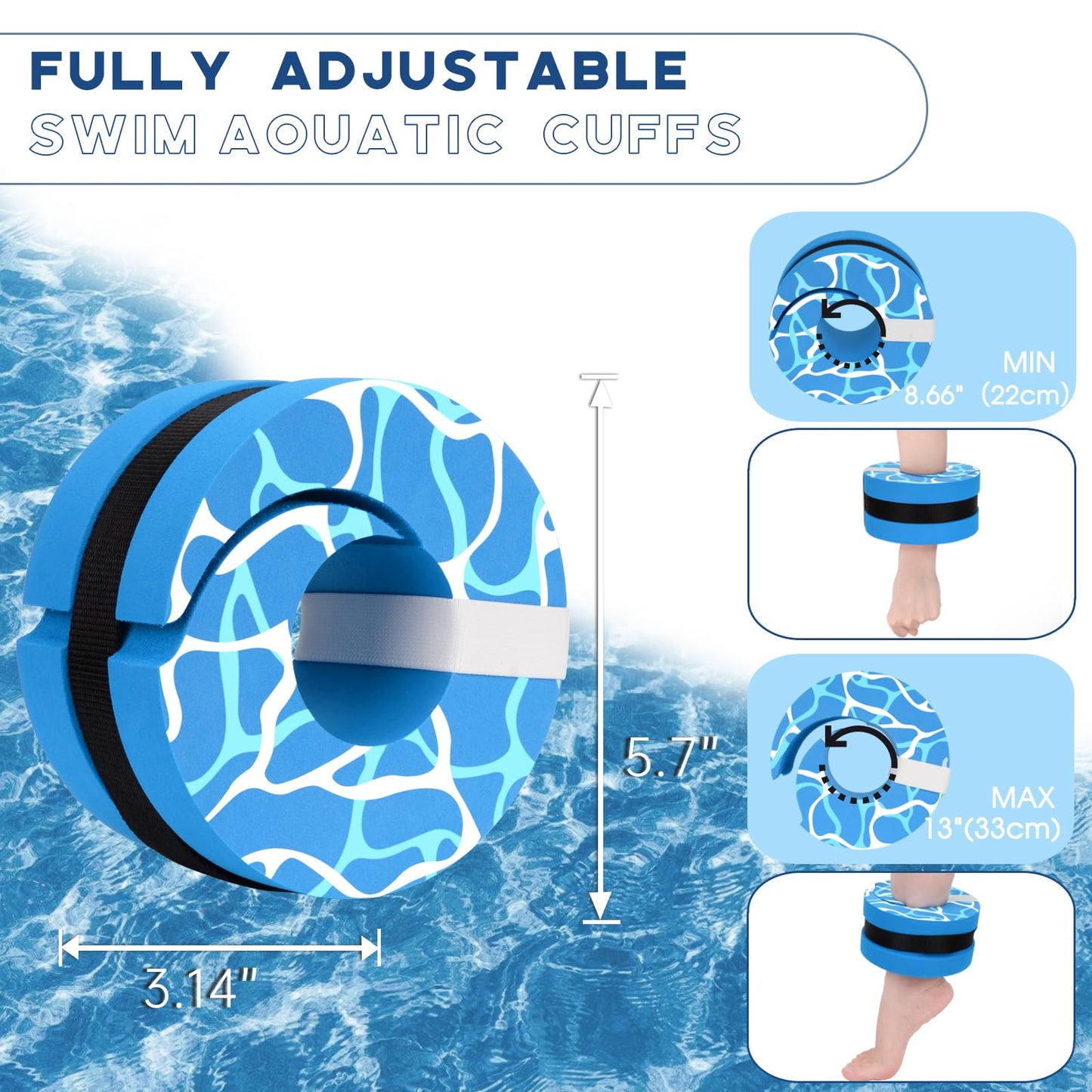 Hikeen 6-Piece Water Aerobics Pool Exercise Equipment, Aqua Aerobics Equipment Set,Includes High Density Water Dumbbell Aqua Belt and Ankle Weights for Aquatic Therapy,Pool Fitness