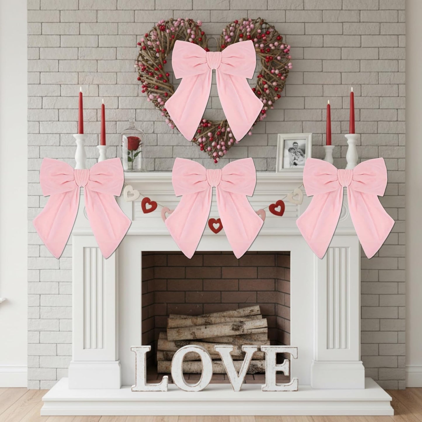 Riceshoot Velvet Bows - 5 Pcs Large 11'' x 16'' Pre-Tied Ribbon for Valentine's Gift Wrapping | Light Pink