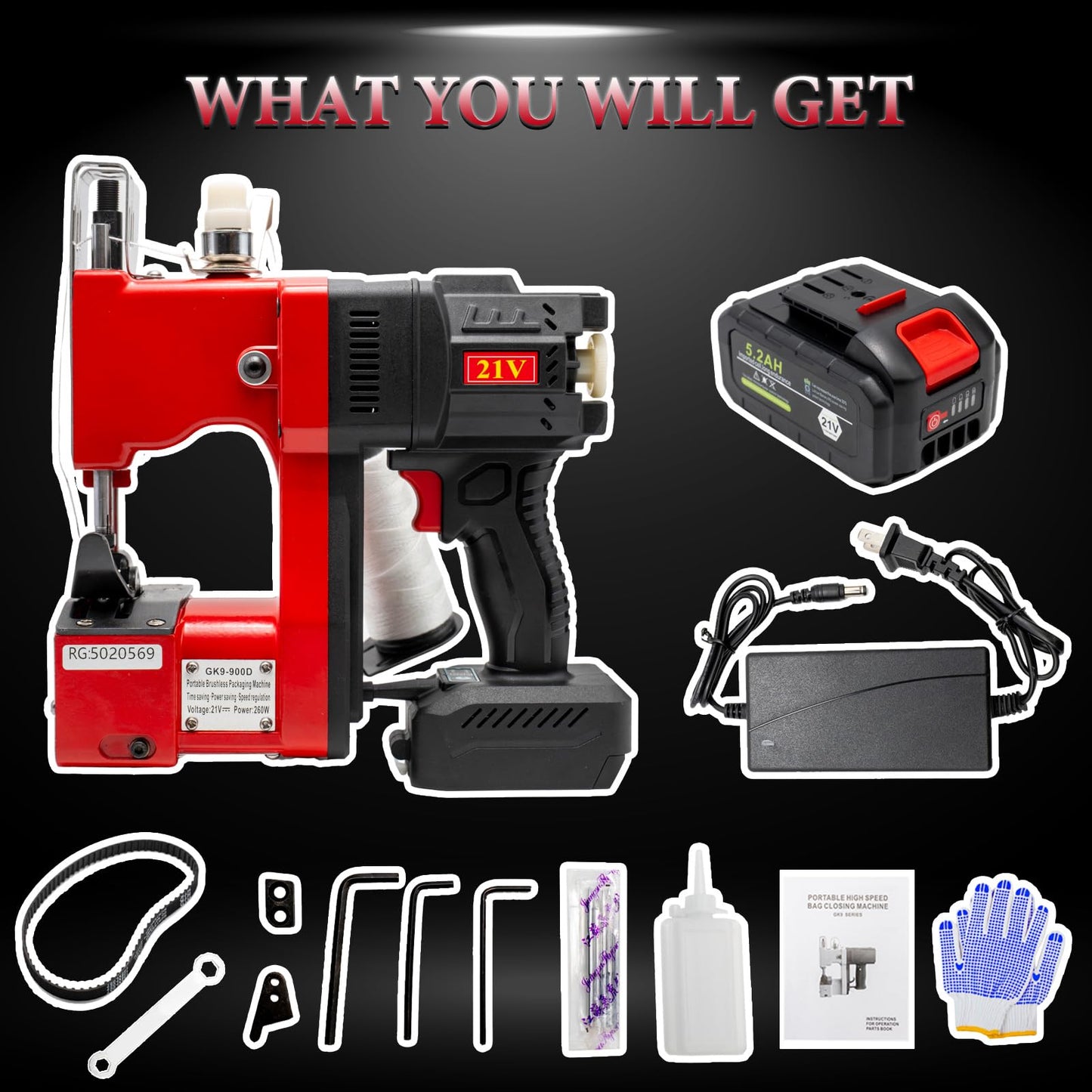 SDRTOP Battery Bag Sewing Closing Machine Brushless Motor Cordless Portable Bag Closer Stitcher Packing Machine