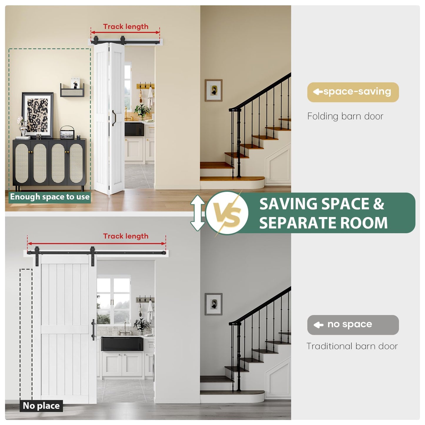 Easelife Bifold Barn Door 32'' x 84'',Bi-Fold Sliding Closet Doors with Hardware Kit Included,36'' Track Kit for 2 Doors,Waterproof, Pre-Drilled Holes Easy Assembly,White
