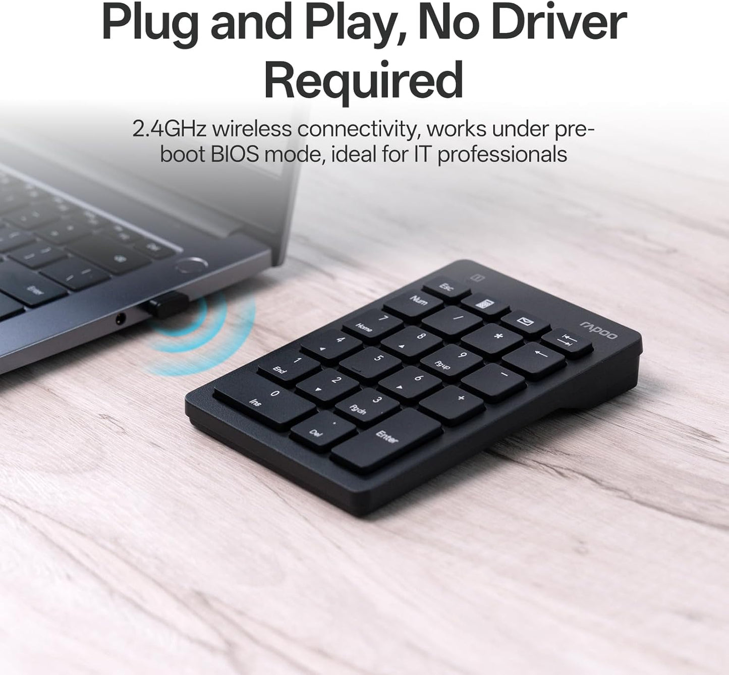 Rapoo K50 2.4G 22-Key Wireless Number Pad, Numeric Keypad for Laptop, Speed Data Entry, Numpad with Calculator, Email