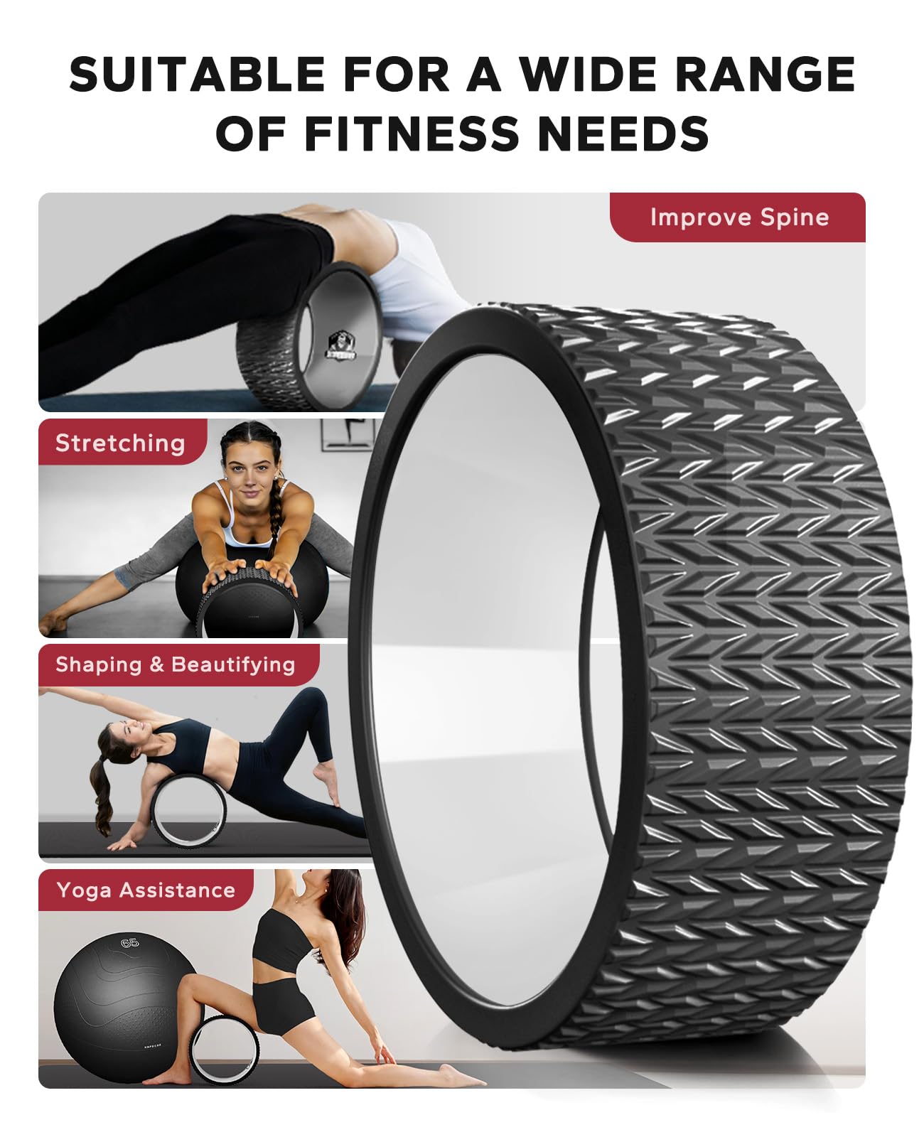 HAPBEAR Back Roller - Yoga Wheel Set with 26'' Exercise Ball – 12'' PP Spine Alignment Tool for Back Pain Relief, Core Strength & Full-Body Workout, for Home Gym & Therapy – Pump Included