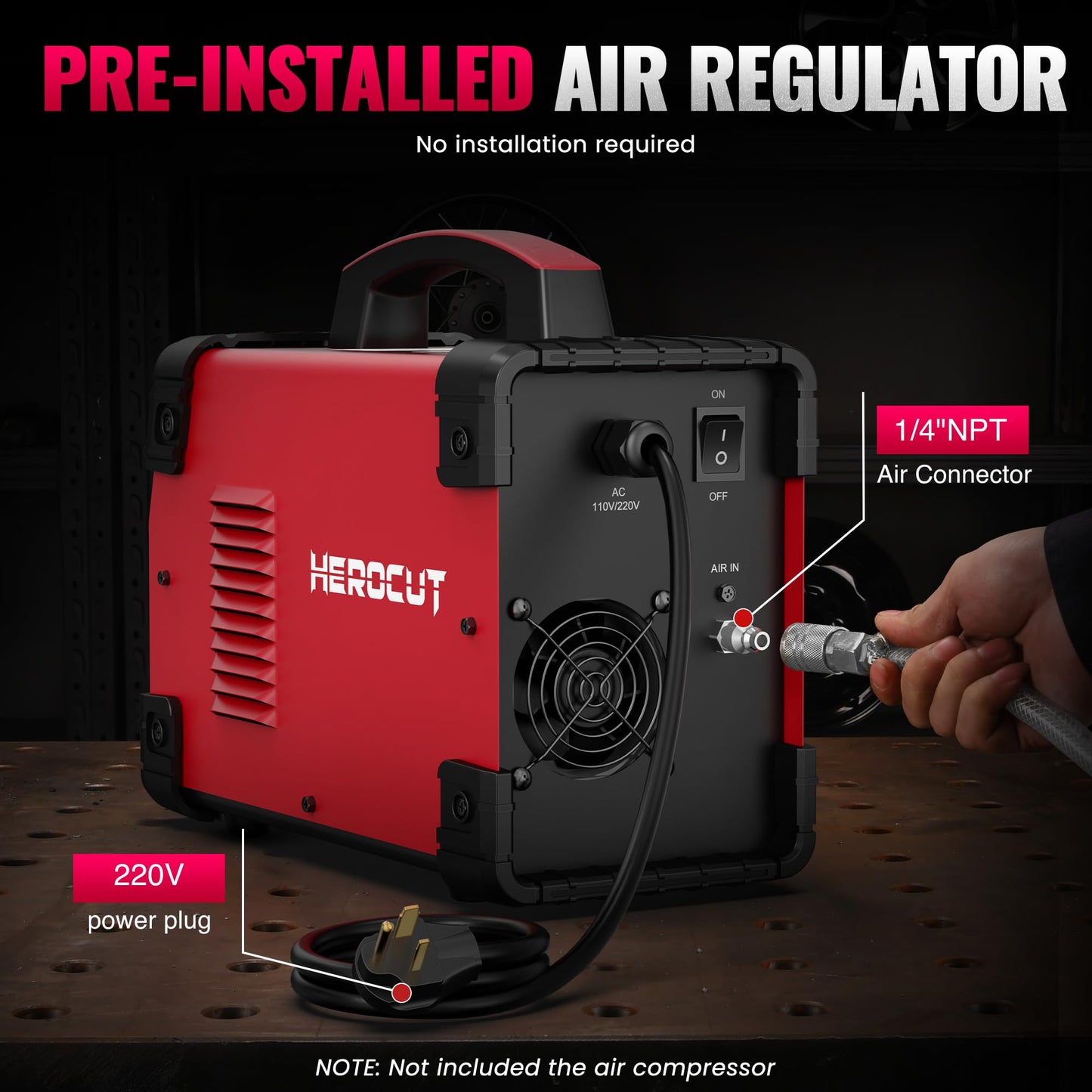 Plasma Cutter, 65Amps HEROCUT Plasma Cutter Machine CUT65i, Non-Touch Pilot Arc, 110/220V Dual Voltage IGBT Inverter, Screen Display, Air Sensor, 20mm Max Cutting Thickness, 2T/4T for Beginners DIY