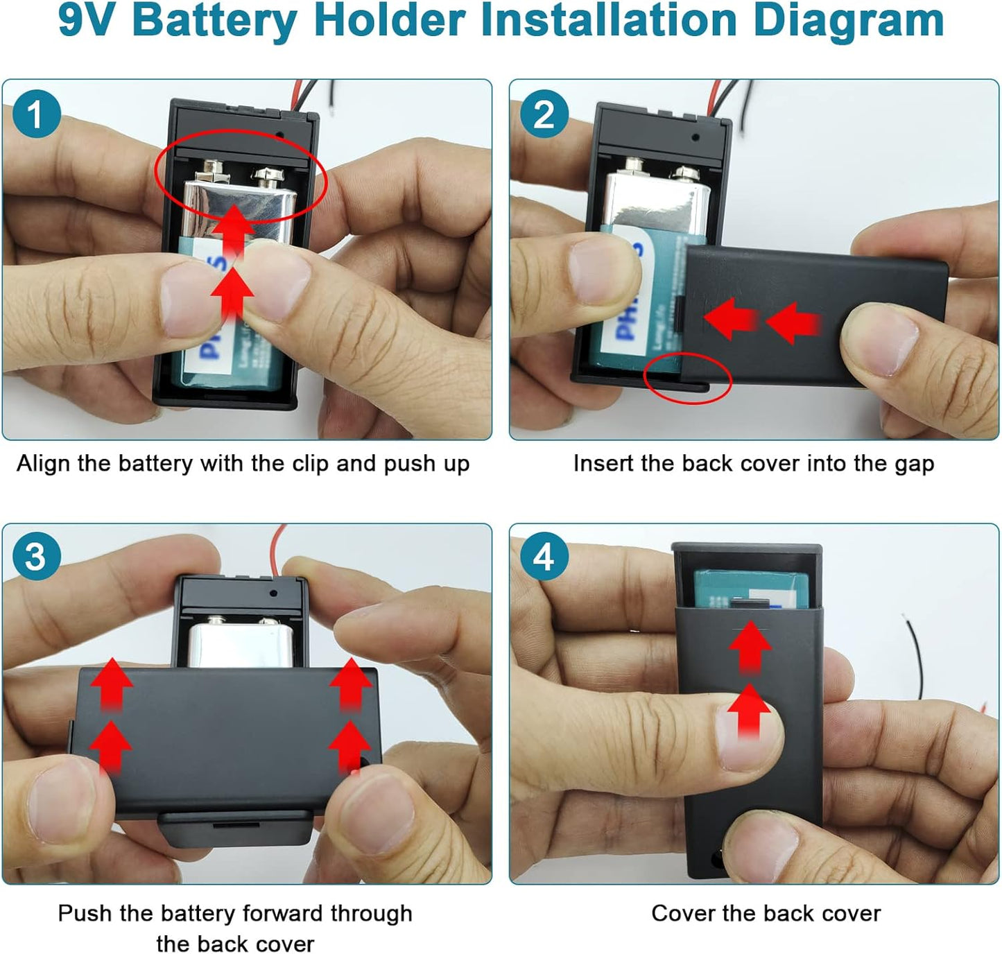 VWEICYY 6PCS 9V Holder,9 9V (6 Pack) Battery Volt Battery Holder with LeadsWidely Used in Student Experiments,LED