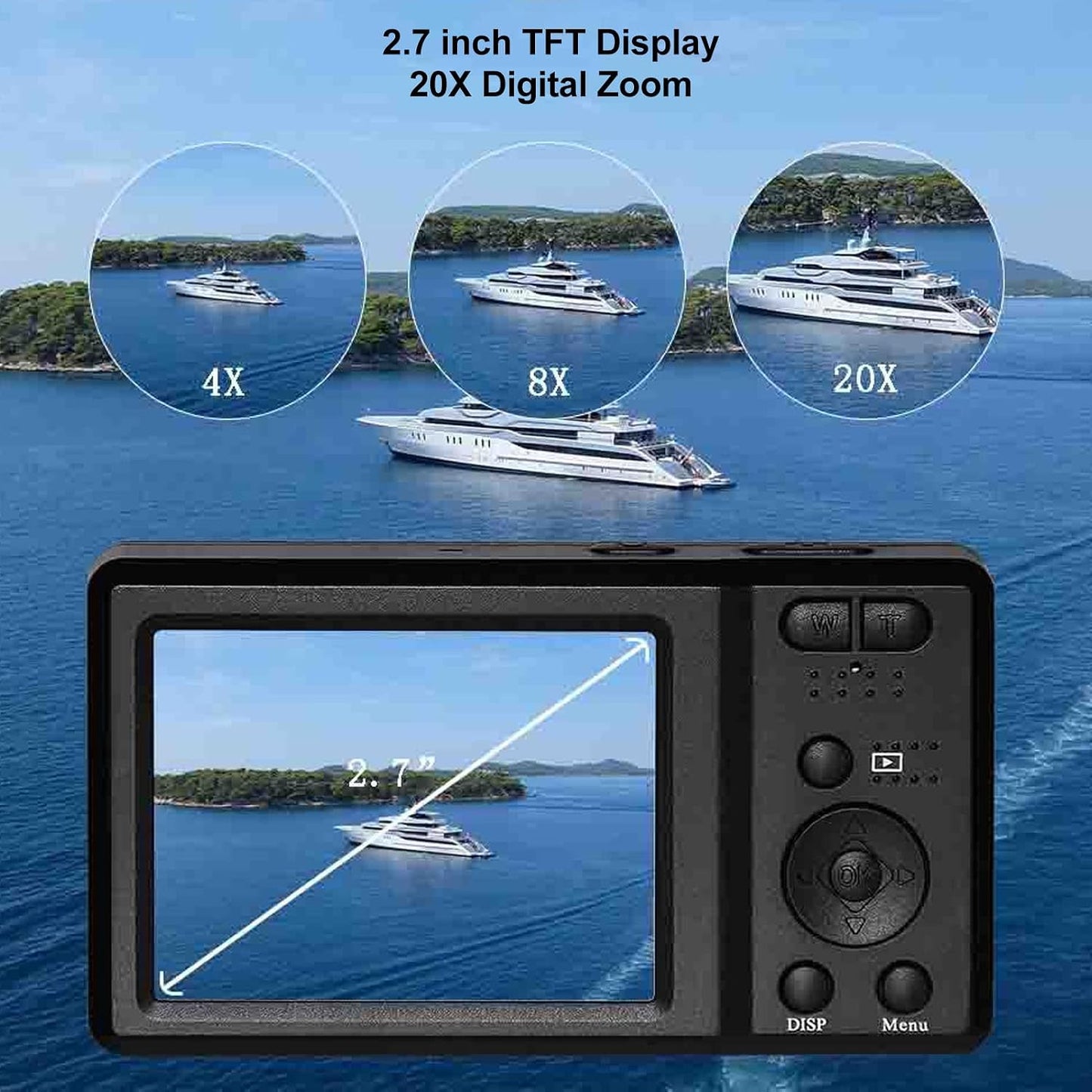 ciciglow 4K 56MP 20x 2.7 128GB Digital Camera, Digital Zoom Camera, in Travel Camera, Built in Flash, Support Up