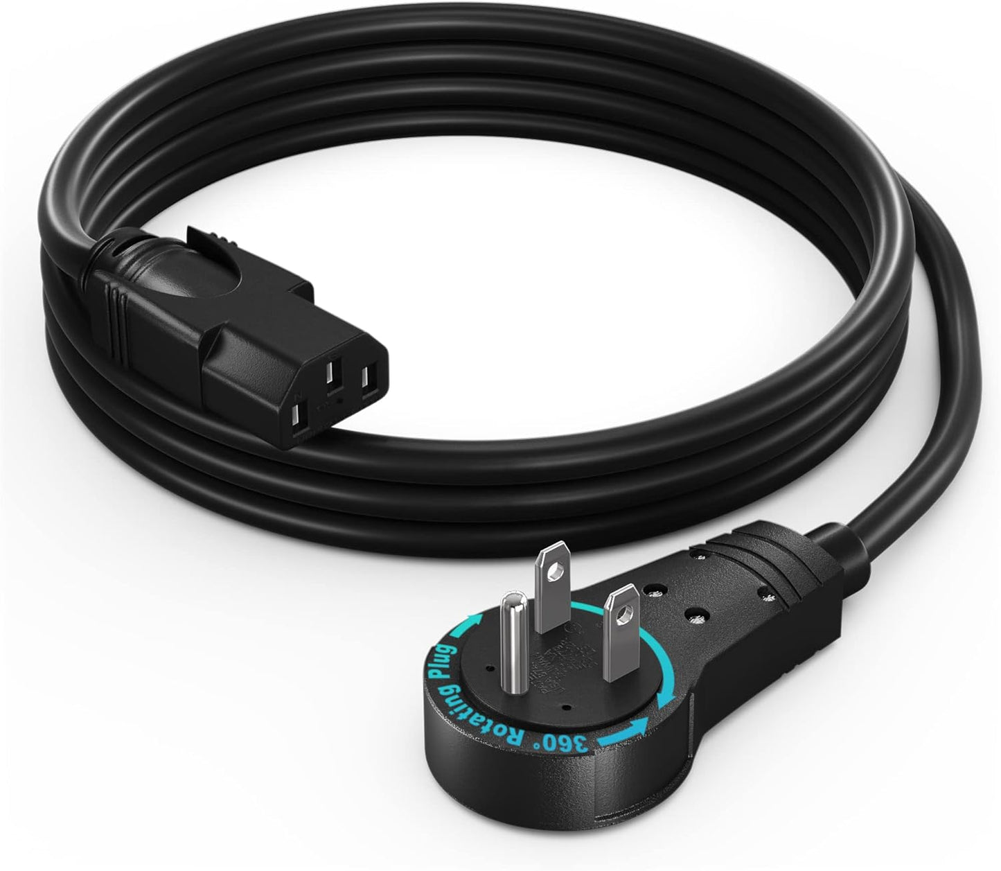 Maximm 3 360 3 16 5-15P IEC13 Monitor Computer Power Cord Ft Flat Plug Rotating PC Cable Prong for, Desktop, Printer