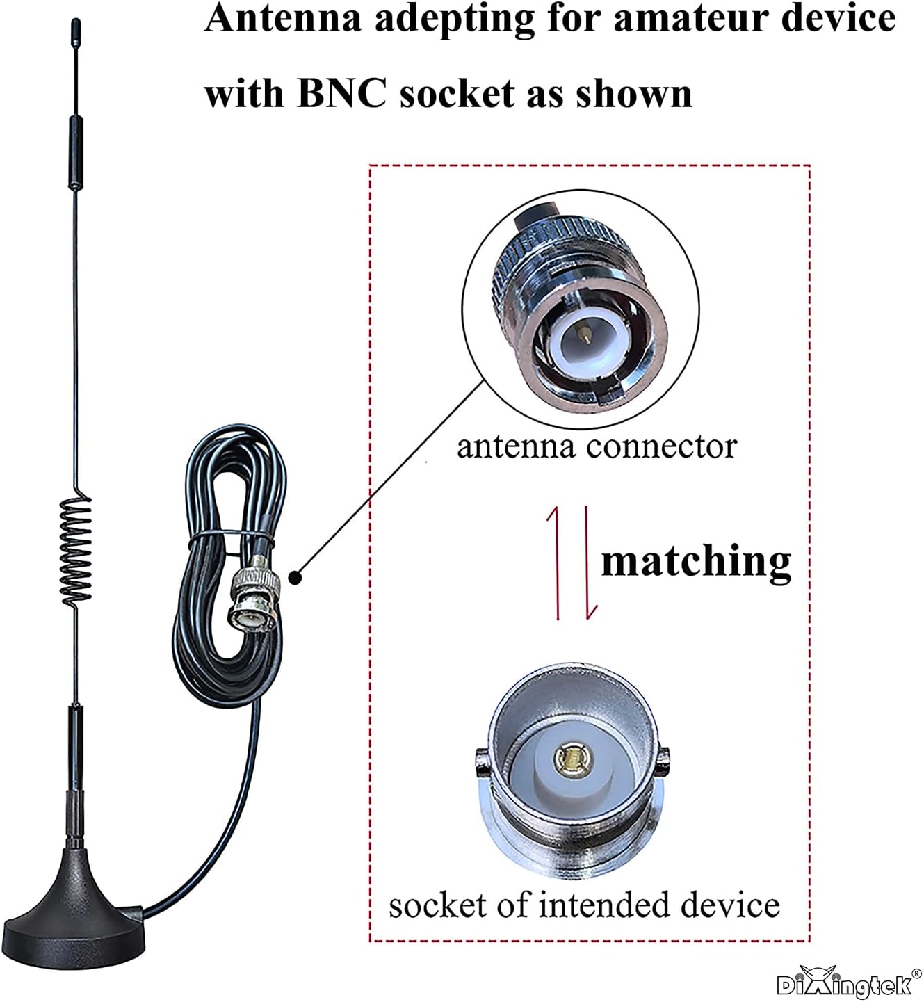 Dixingtek 45mm VHF UHF BNC Amateur Radio Scanner Antenna Magnetic Base, Compatible with Amateur cb Radio Police Scanner